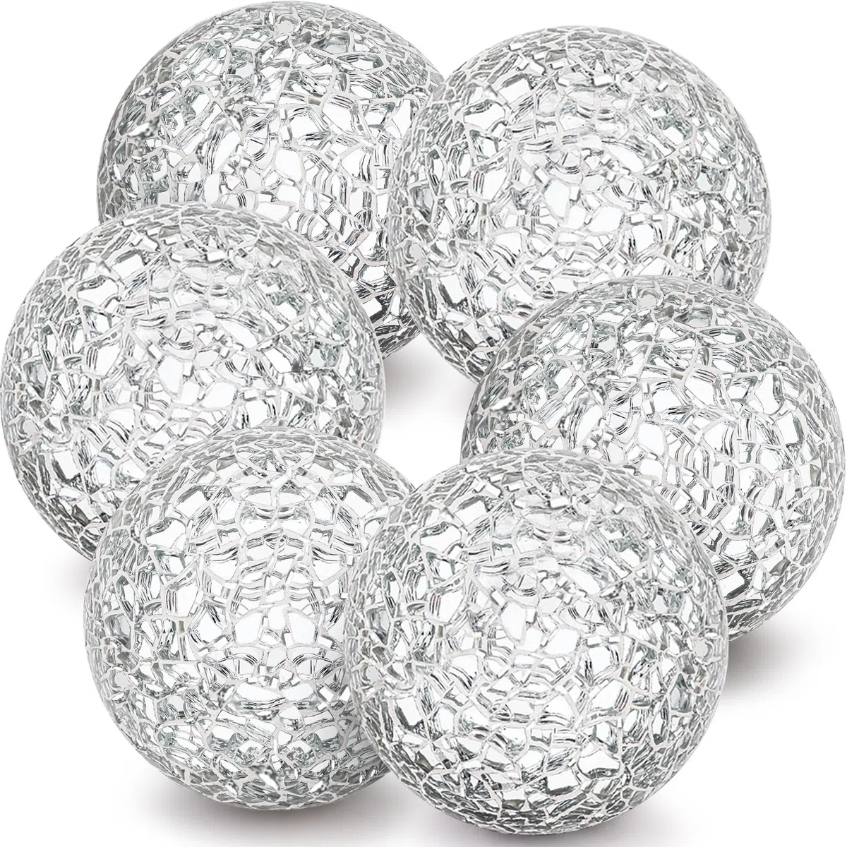 Palline a mosaico in vetro solido 6 pezzi/6 cm sfera in vetro specchio scoppiettante palle tavolino set vasi gruppo decorativo - argento