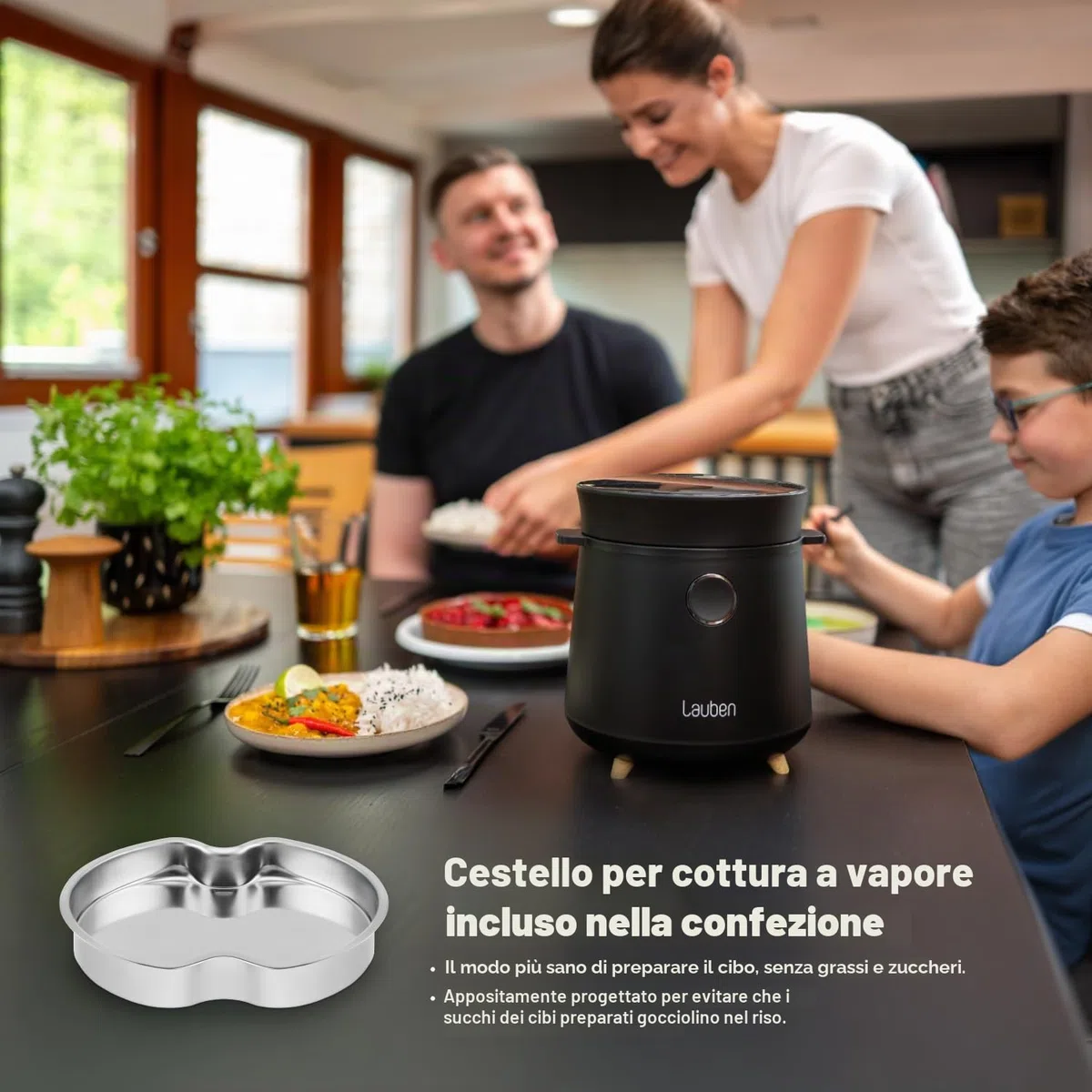 Lauben Multifunction Rice Cooker 1500BW, cuociriso multifunzionale, 350W, 1,5l, display digitale, 9 programmi, rivestimento antiaderente, conservazione temperatura, ritardo