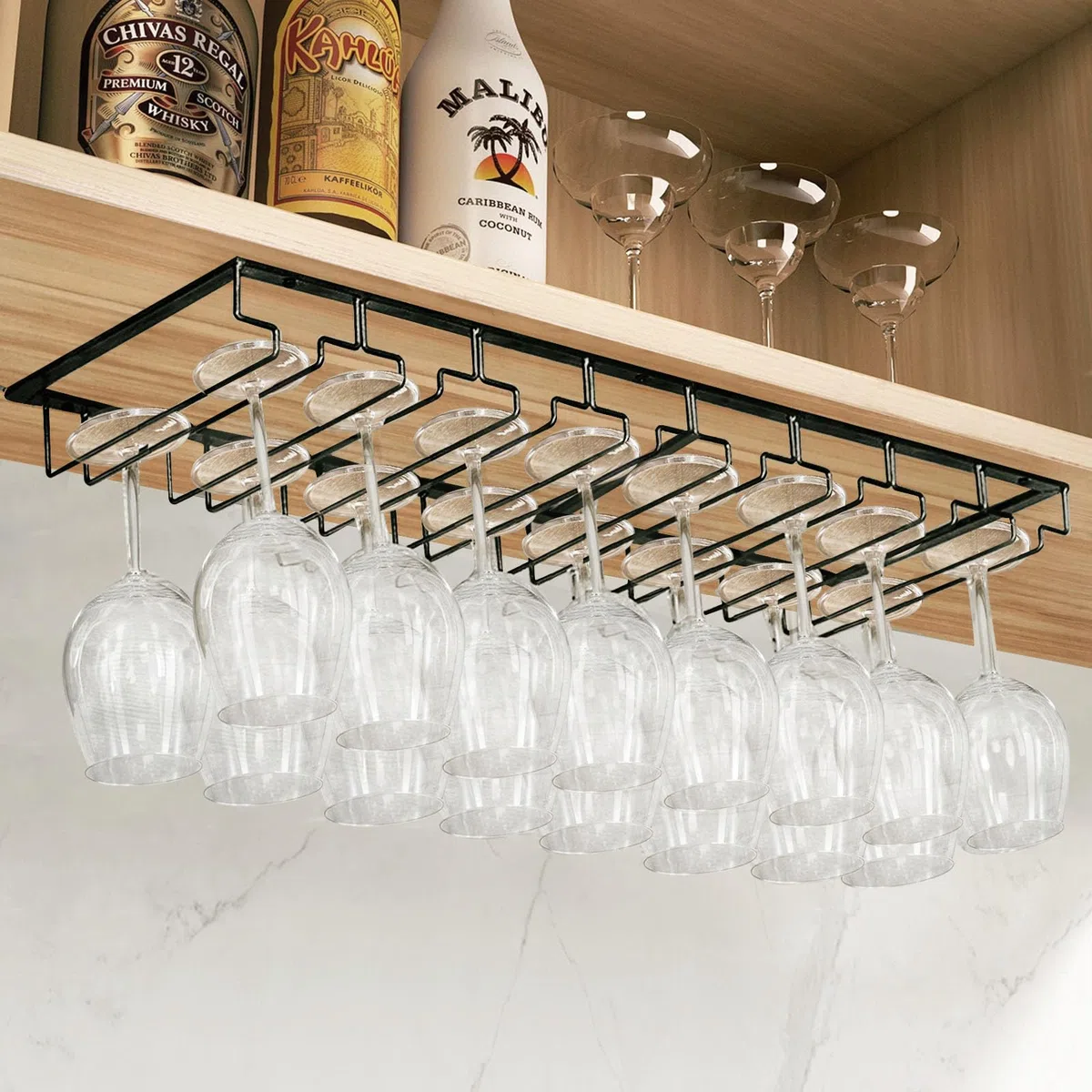 MXTIMWAN 4 Binari Porta Bicchiere da Vino Sospeso, 2 Pezzi Scolabicchieri Portabicchieri, Porta Calici Sotto Armadio, per Bar Ristorante Cucina