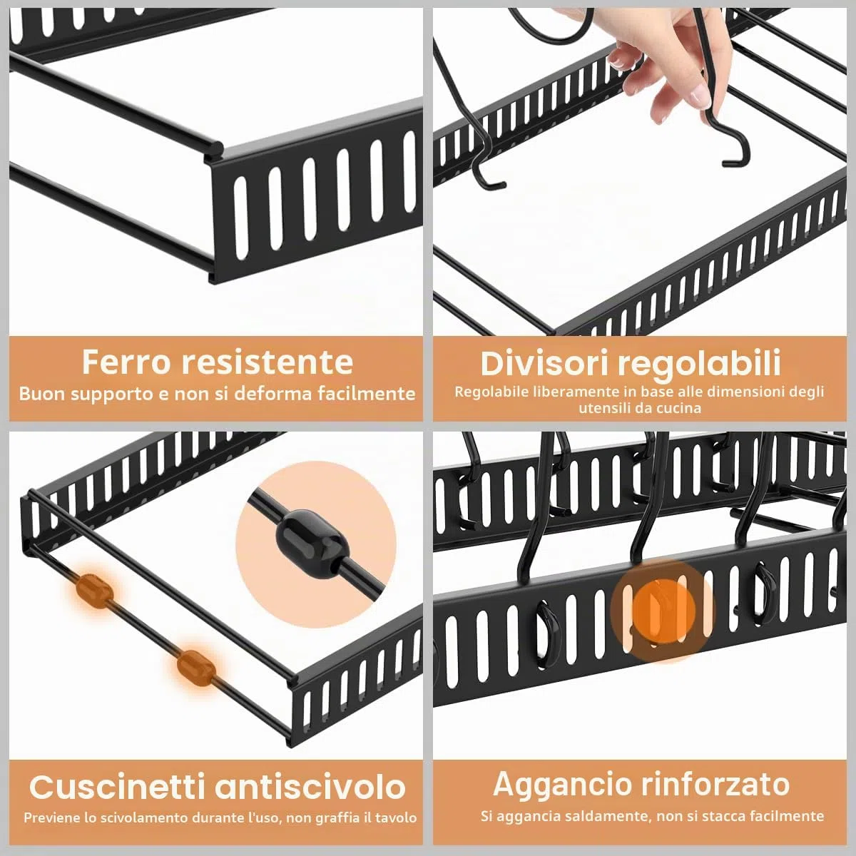 Housolution Porta Pentole e Padelle da Cassettone, Espandibile Porta Coperchi Pentole con 14 Scomparti Regolabili, Organizer Coperchi Pentole e Padelle per Cucina, Nero