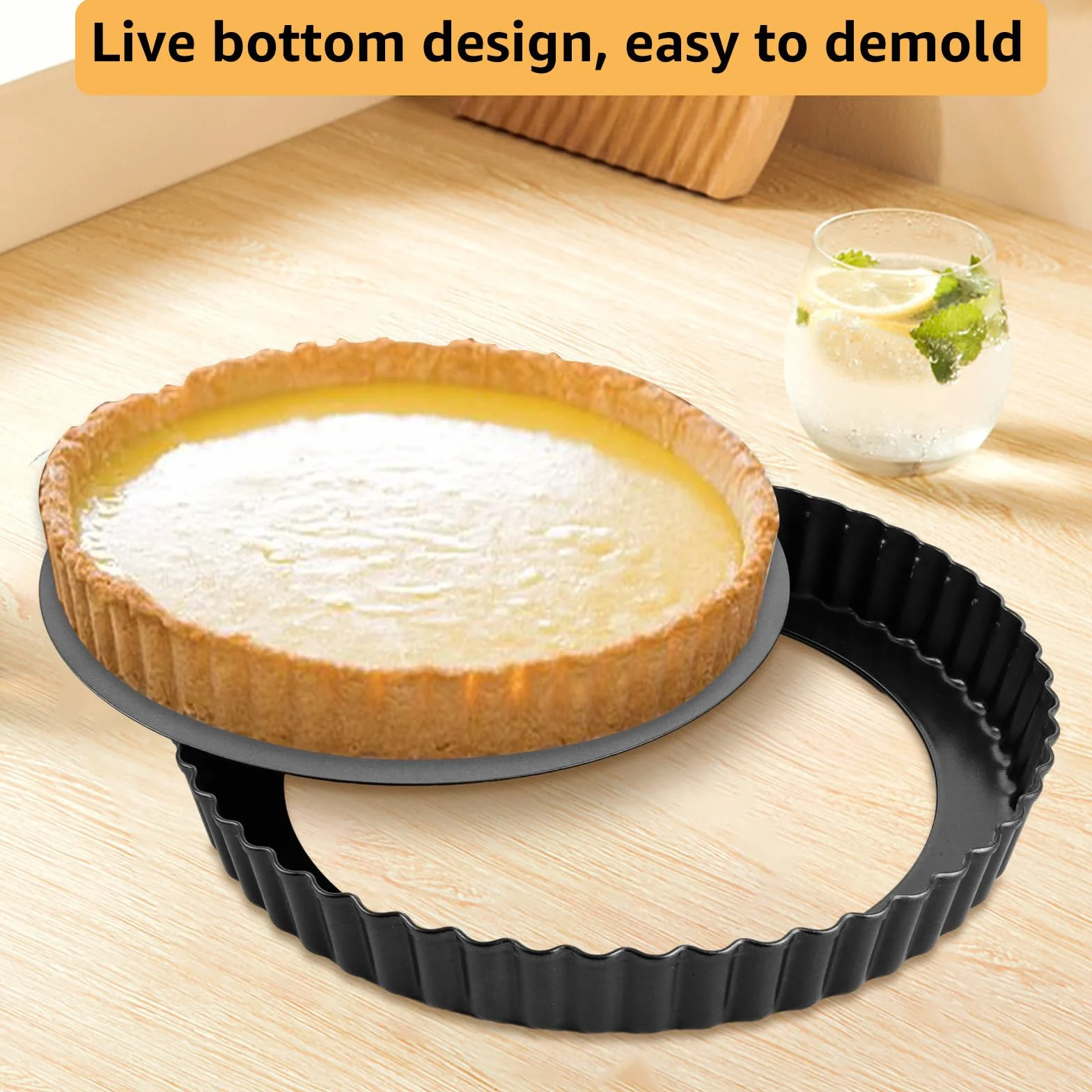3 stampi per torte con fondo sollevatore, rivestimento antiaderente per quiche, 22/26/30 cm, in acciaio al carbonio per torte e torte