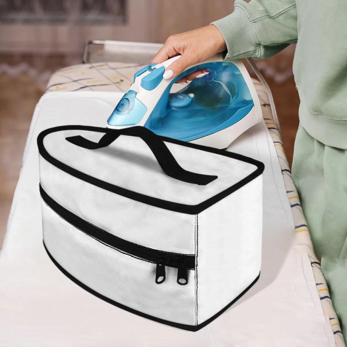 Borsa porta ferro da stiro con manico, pratica e multiuso, con chiusura a cerniera, per viaggi di lavoro all'aperto e al chiuso, Bianco