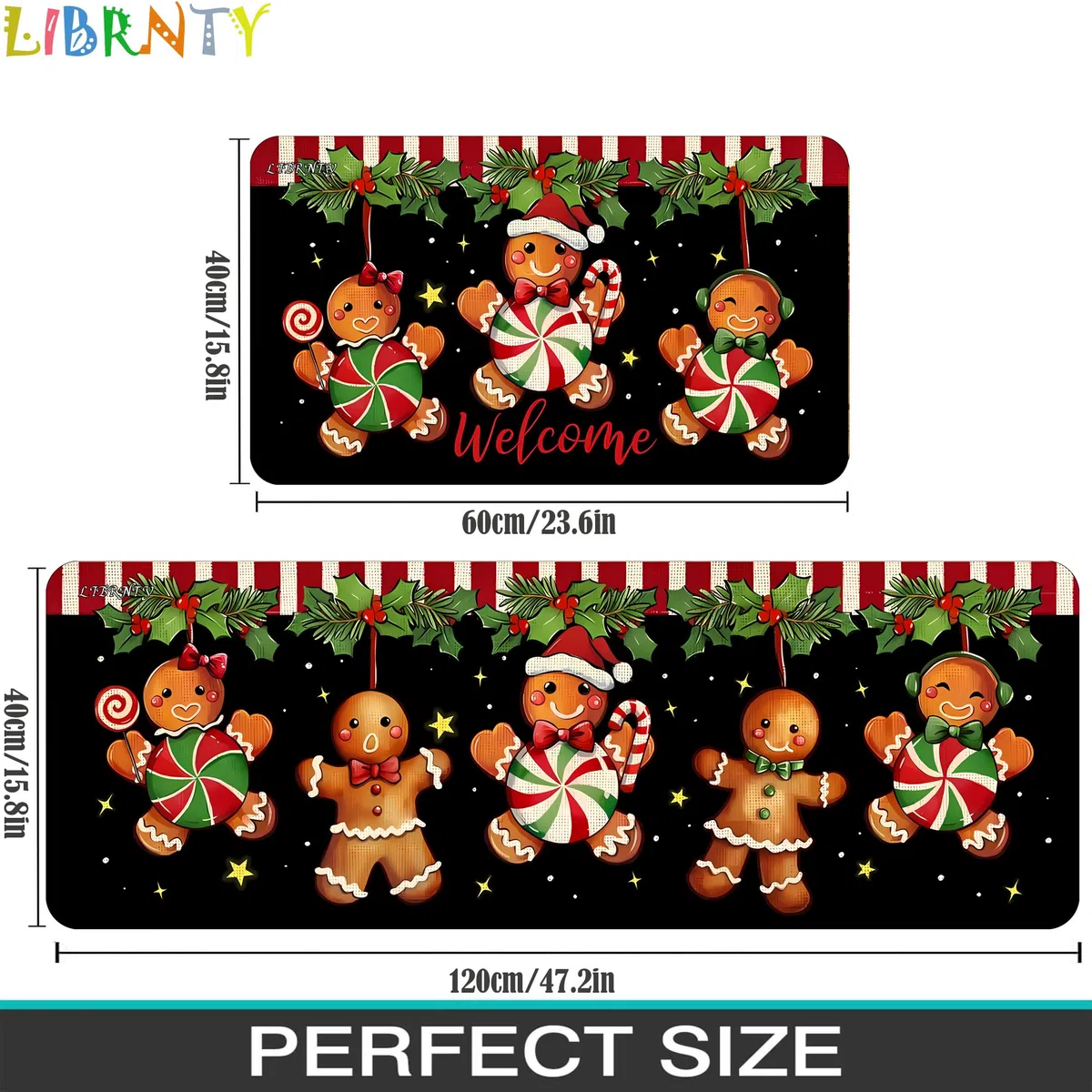 2 pezzi Tappetini da Cucina,Tappeto di natale,Tappeto passatoia Cucina Lavabile,Impermeabile,Resistente all'olio Durevole Tappetino zerbino Lavabile,per interni,40 * 60cm+40 * 120cm