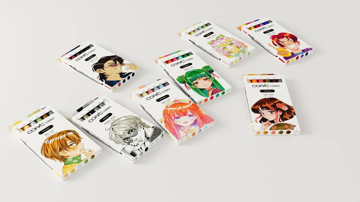 Copic Ciao MANGA - Set di pennarelli Nami, con 5 tonalità brillanti di verde e blu, con 1 multilino da 0,3 mm in verde, Twin Marker con una punta media e una spazzola