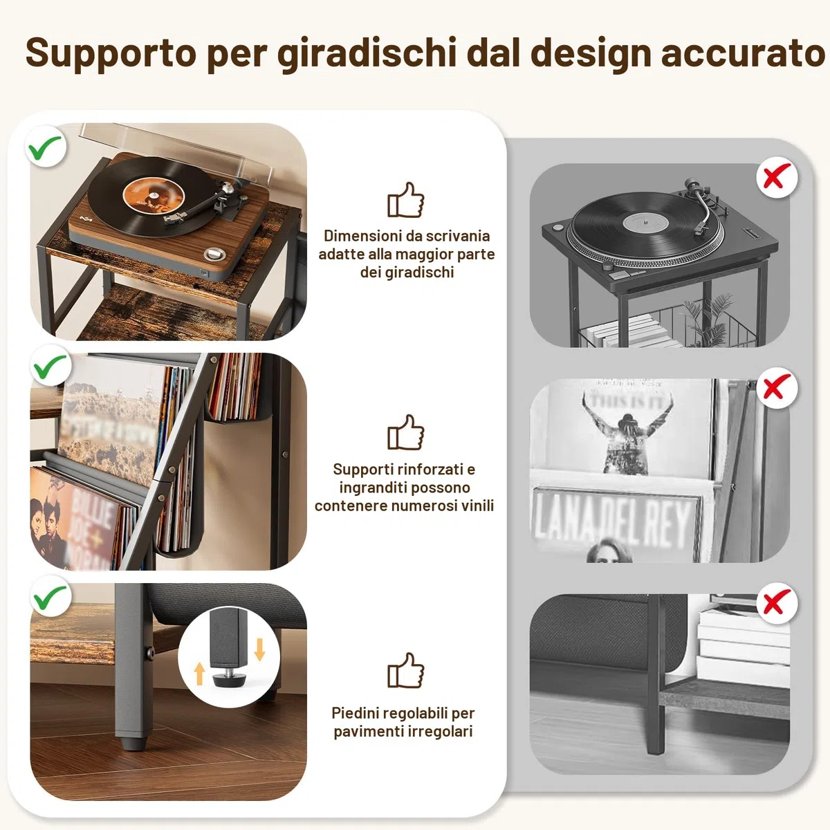 Bikoney Giradischi Vinili Stand Tavolino con Archiviazione Record in Vinile a 3 livelli, Espositore per Dischi in Vinile Fino a 200 album,Gabinetto del Supporto da Record in Vinile per Soggiorno