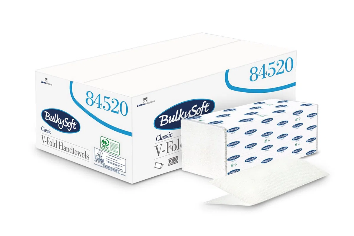 Bulky Soft BS-84520 - Asciugamani di carta, piegati a V, 2 strati, 21 cm x 24 cm, bianco brillante (confezione da 3000)