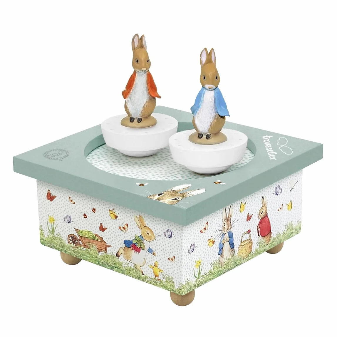 Trousselier - Peter Rabbit - Carillon danzante - 2 figure rimovibili - Facile da usare - Menuet De Mozart - Colore verde - 2 pezzi
