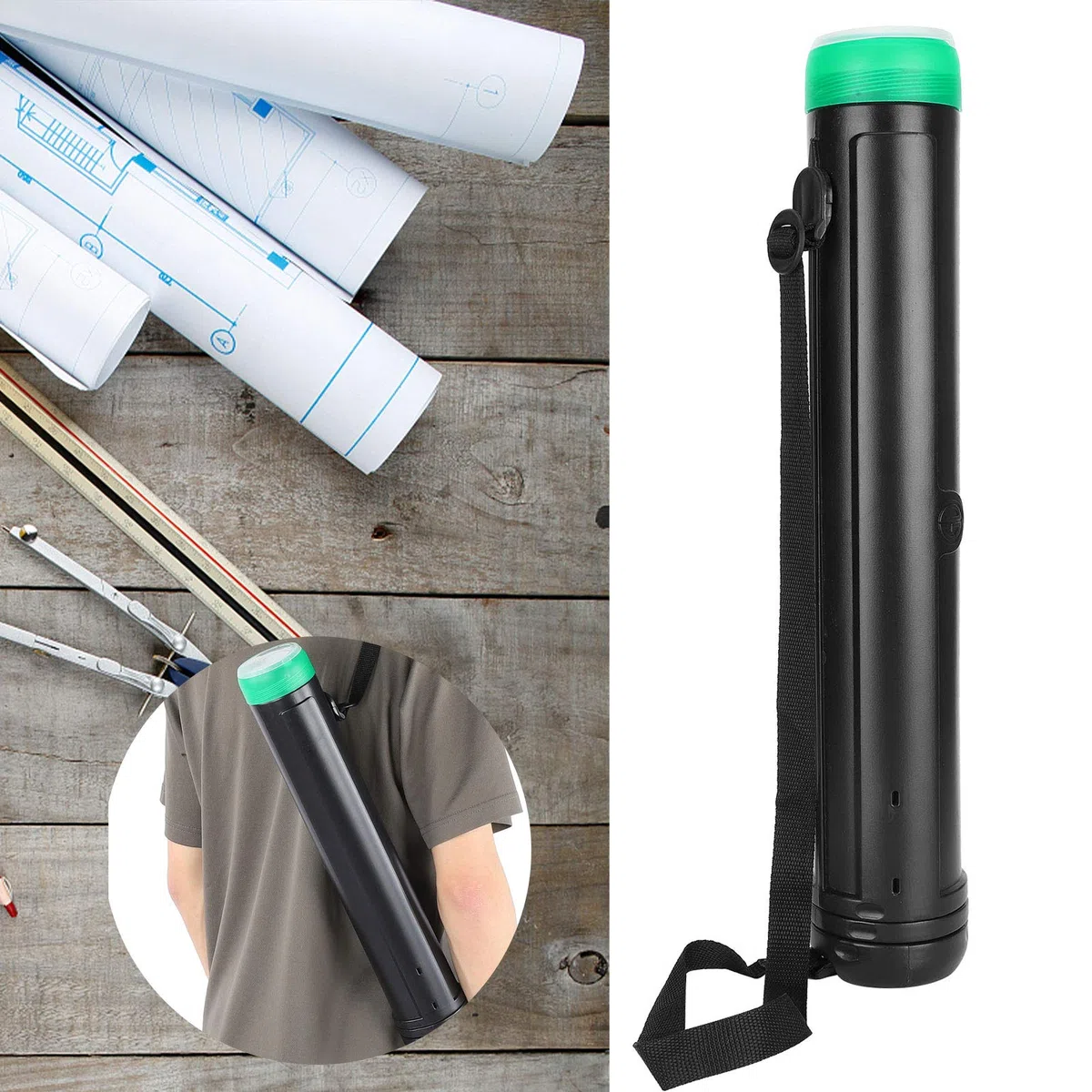 FTVOGUE Tubo Portadocumenti in Plastica Espandibile, Custodia Telescopica per Poster e Immagini, 49-110 cm Regolabile con Fibbia