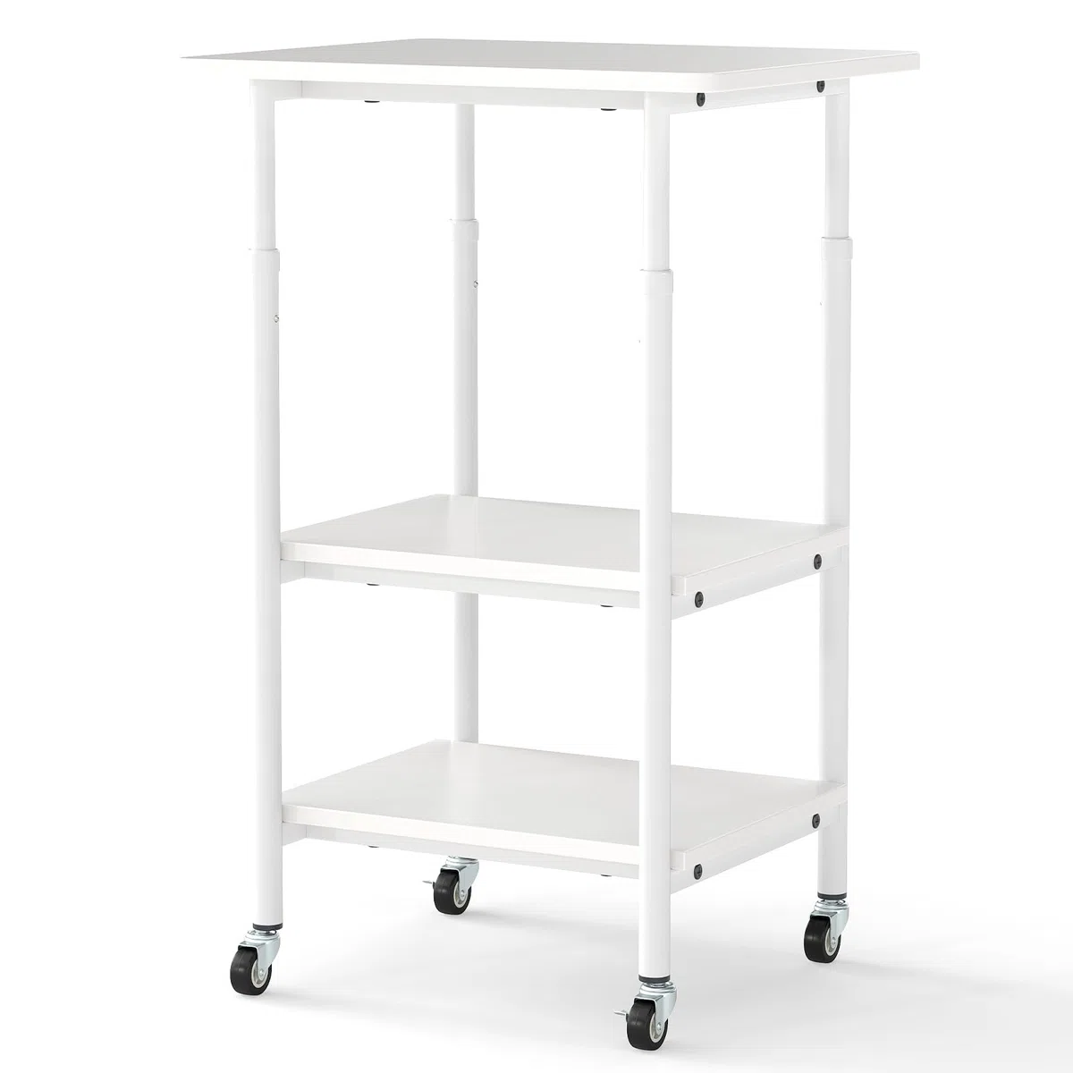 HOMASIS Carrello Porta Stampante a 3 Livelli, Porta Stampante con Ruote Bloccabili e Altezza Regolabile, Tavolino Industriale con Mensola per Fax e Scanner (Bianco)