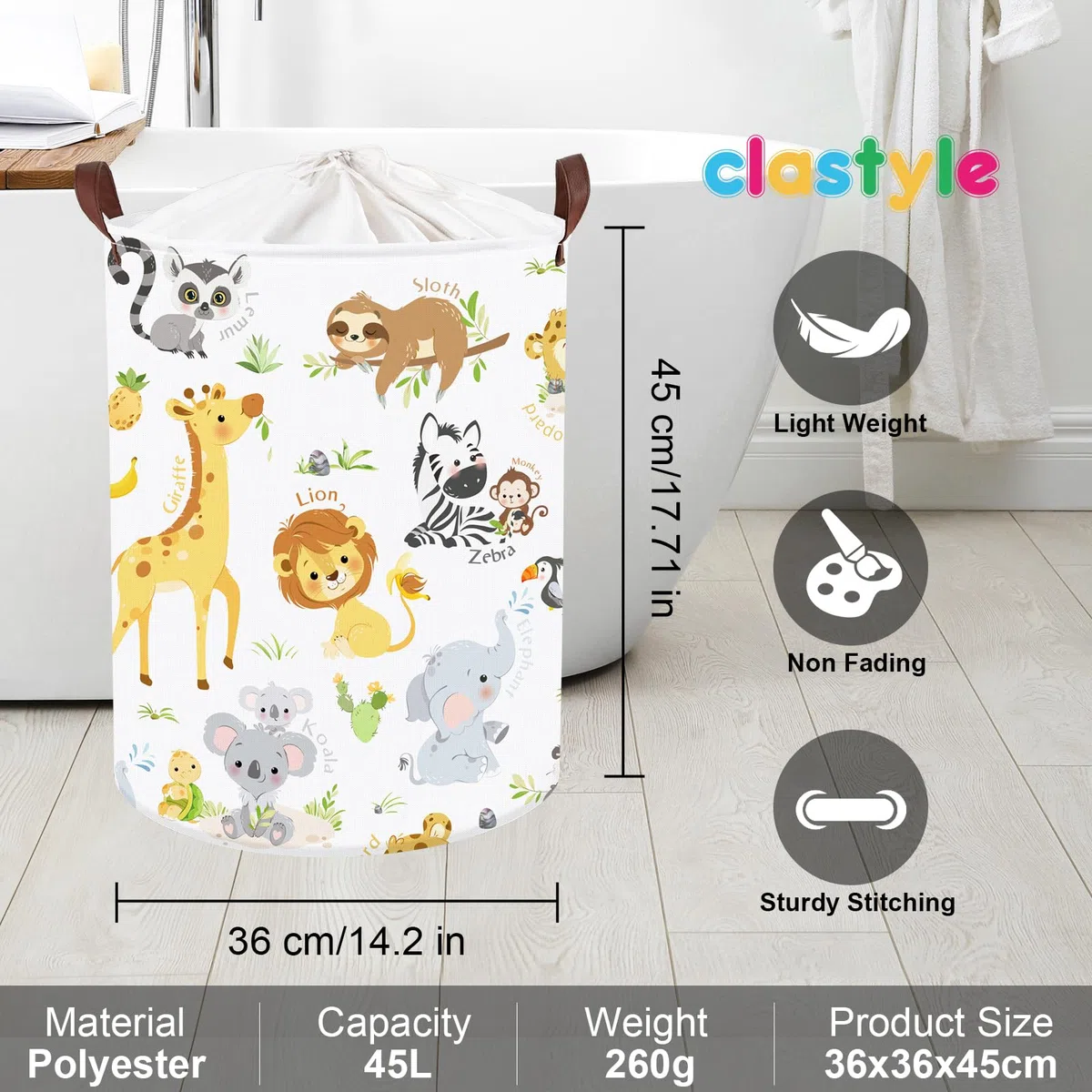 Clastyle Cesto Portabiancheria Animali Bosco Cestino Portaoggetti Foglie Cesta Biancheria Genitori per Organizzare Giocattoli Vestiti, Leone, 36x45 cm