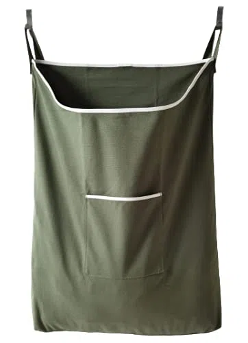 Cesto portabiancheria da appendere alla porta, con ganci, verde militare, 65 litri