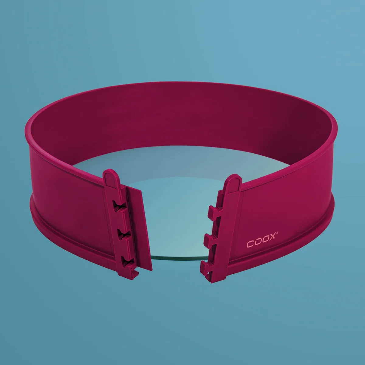 coox Teglia apribile con fondo in vetro Ø 26 cm in rosso scuro, cuocere e tagliare direttamente sulla lastra di vetro, non è necessario spostare