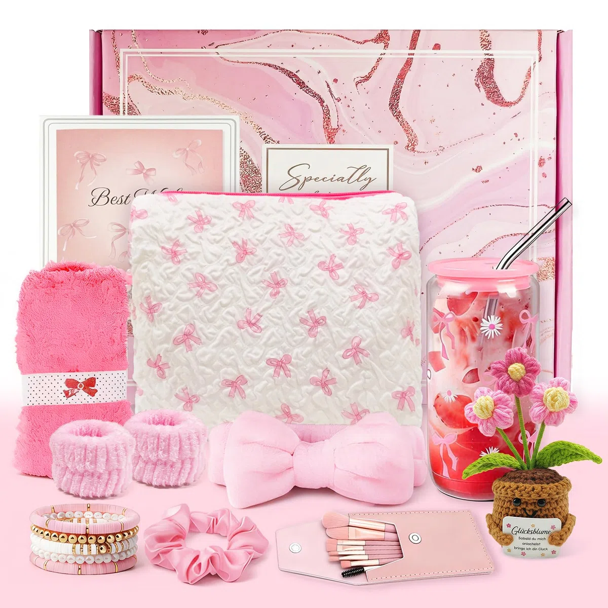 Regali per ragazze adolescenti 9 10 11 12 13 14 15 anni, regali di compleanno e Natale per ragazze e donne, bicchiere con cannuccia, pennello per trucco, borsa per cosmetici, bracciale, calze e fascia