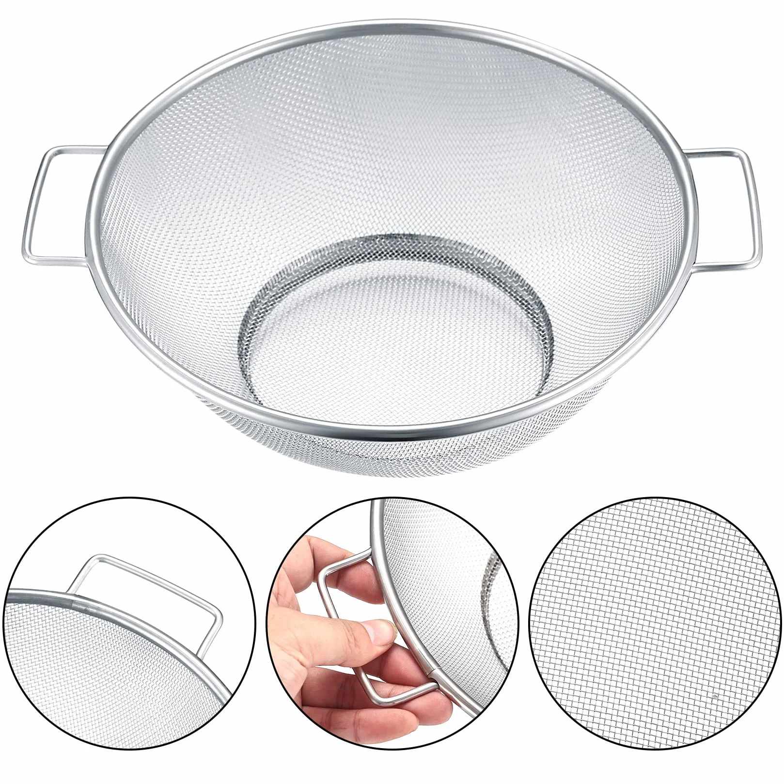3 Pz Setaccio in Acciaio Inox, Scolapasta Colino da Cucina in Acciaio Inossidabile, Colapasta in Rete Microforato con Doppio Manico, per Pasta Verdura Frutta Cibo, Ø 24,5 cm & Ø 21,5 cm