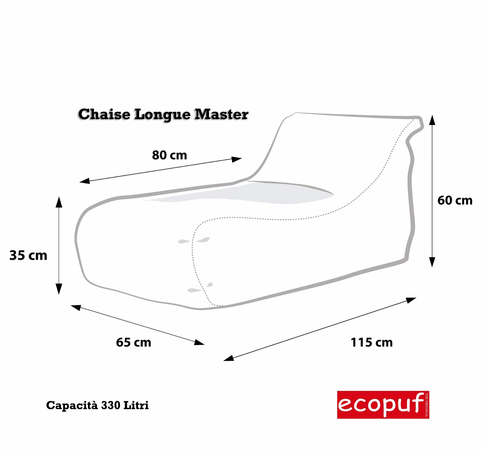 Ecopuf - Master Polyester Divano Pouf da esterno Chaise Longue - Pouf Poltrona con custodia e maniglia - Poltrona Relax da salotto - 115x65x60cm, Panna Nc18