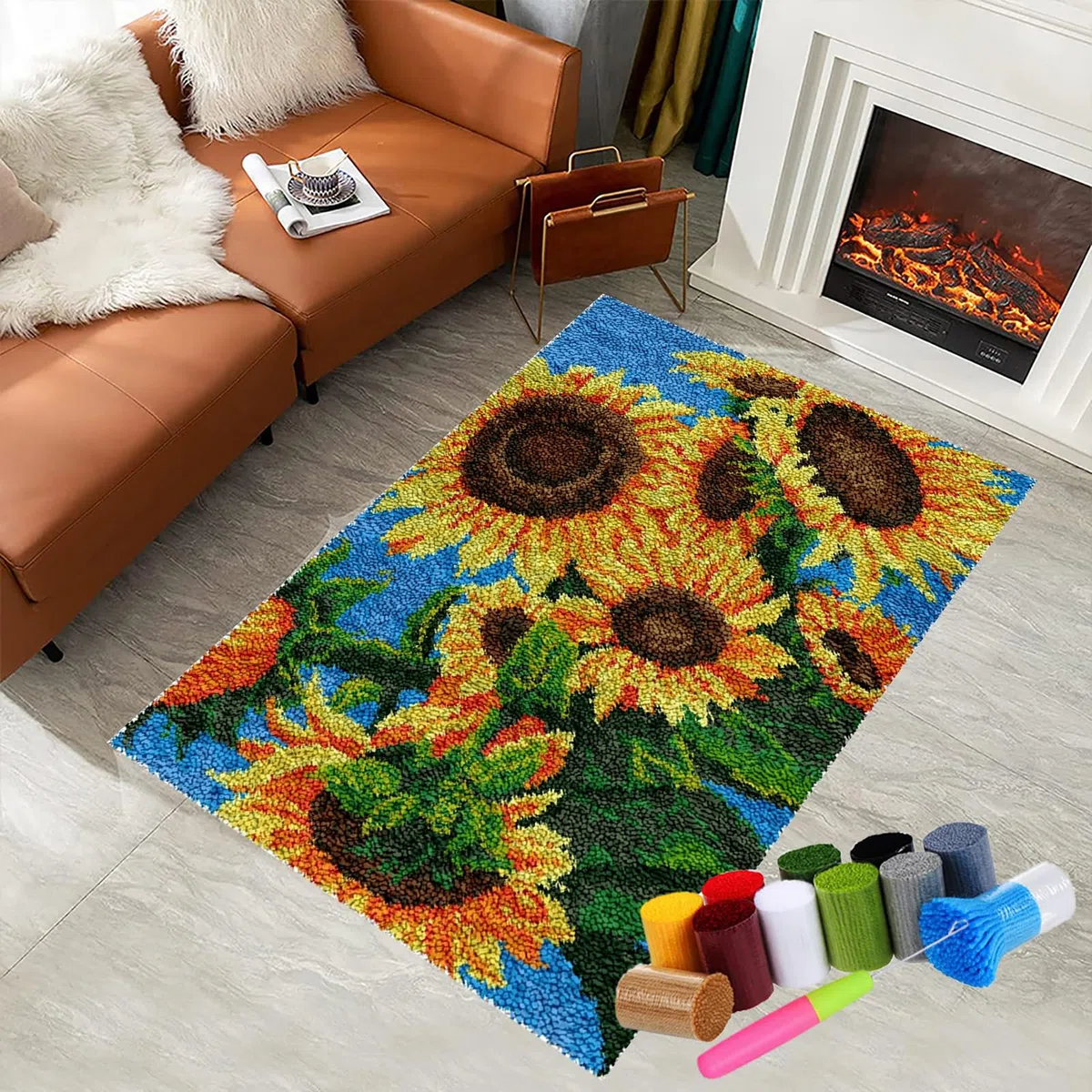 Tappeto Annodare Fai Da Te Creativo, Kit Tappeto Gancio a Scatto, Cuscini Decorativi fai-da-te, Set di Tappeti da Ricamo, Uncinetto Kit Arazzo, Tappetino a gancio, Latch Hook Rug Kit 38 x 52 cm