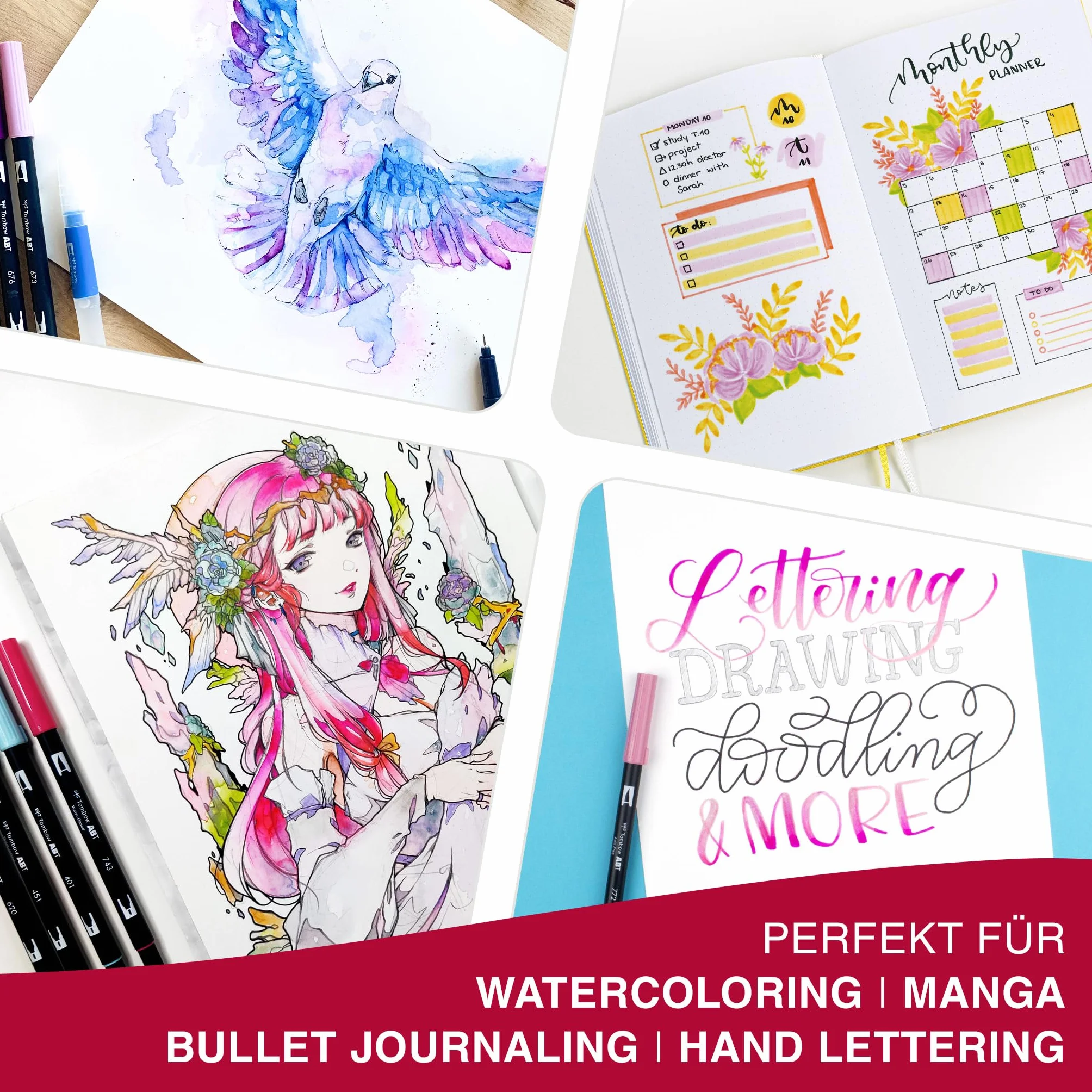 Tombow ABT Dual Brush Pen, Polar Glow, penna a due punte, perfetta per lettering manuale e bullet journal, acquerellabile, set da 6 pezzi [ABT-6P-POLAR]