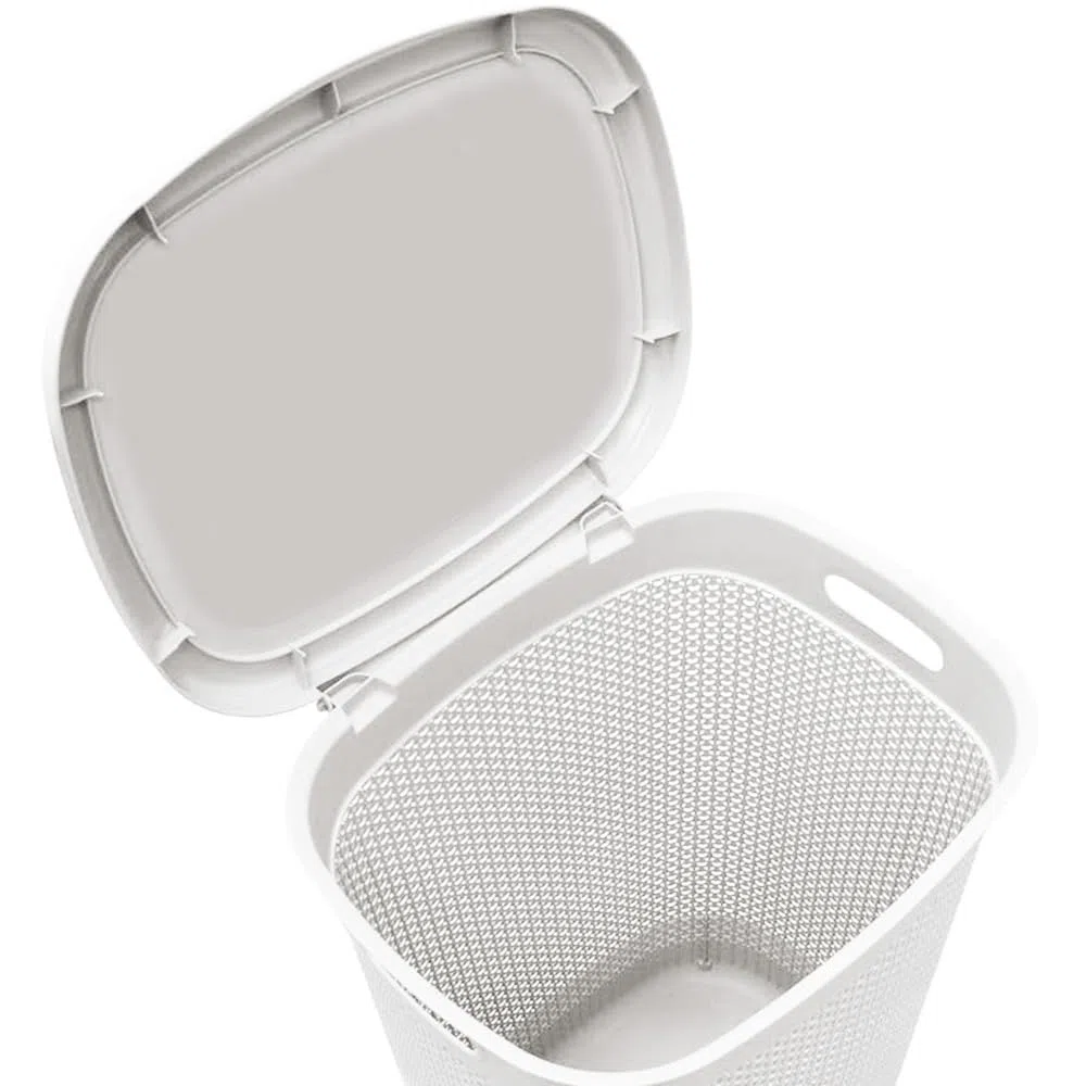 Virsus Cesto Portabiancheria in Plastica Effetto Rattan, 39,5x37x54 cm, cesta rettangolare con coperchio, struttura Intrecciata per biancheria sporca in bagno, lavanderia, Hotel -4037F-1,8 (Bianco)
