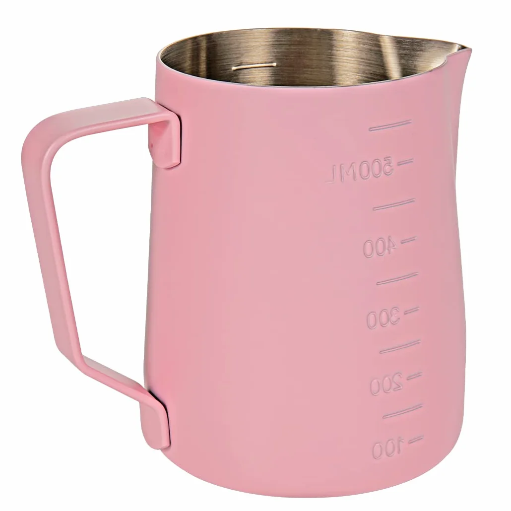 Brocca per caffè espresso, 600 ml, in acciaio inox con misurazione, tazza per schiuma di latte, brocca per caffè, arte latte, rosa