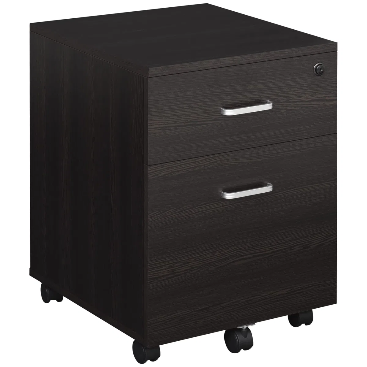 Vinsetto Schedario da Ufficio Cassettiera Per Scrivania in Legno, 2 Cassetti, Serratura con 2 Chiavi, Nero, 40x45x55.6cm