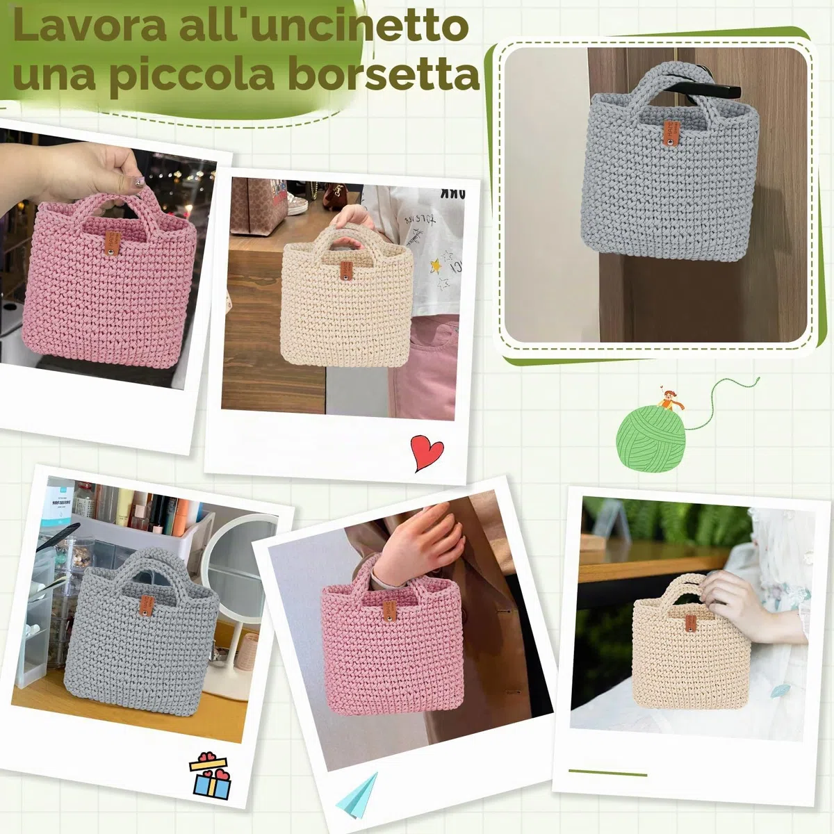Coopay Set uncinetto per principianti, borsa per uncinetto con ago da 4,5 mm, istruzioni, lana da 5 mm di spessore per uncinetto piccola borsa a mano, regali creativi per figlie, famiglia e amici