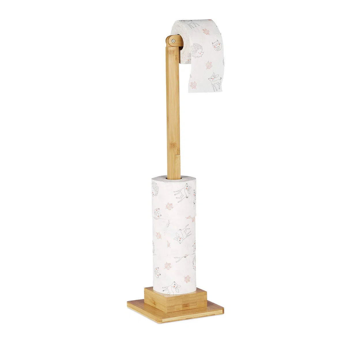 Relaxdays Piantana Portarotoli in Bambù, HxLxP: 71,5x23,5x19 cm, Supporto Autoportante per 5 Rotoli di Scorta, Naturale