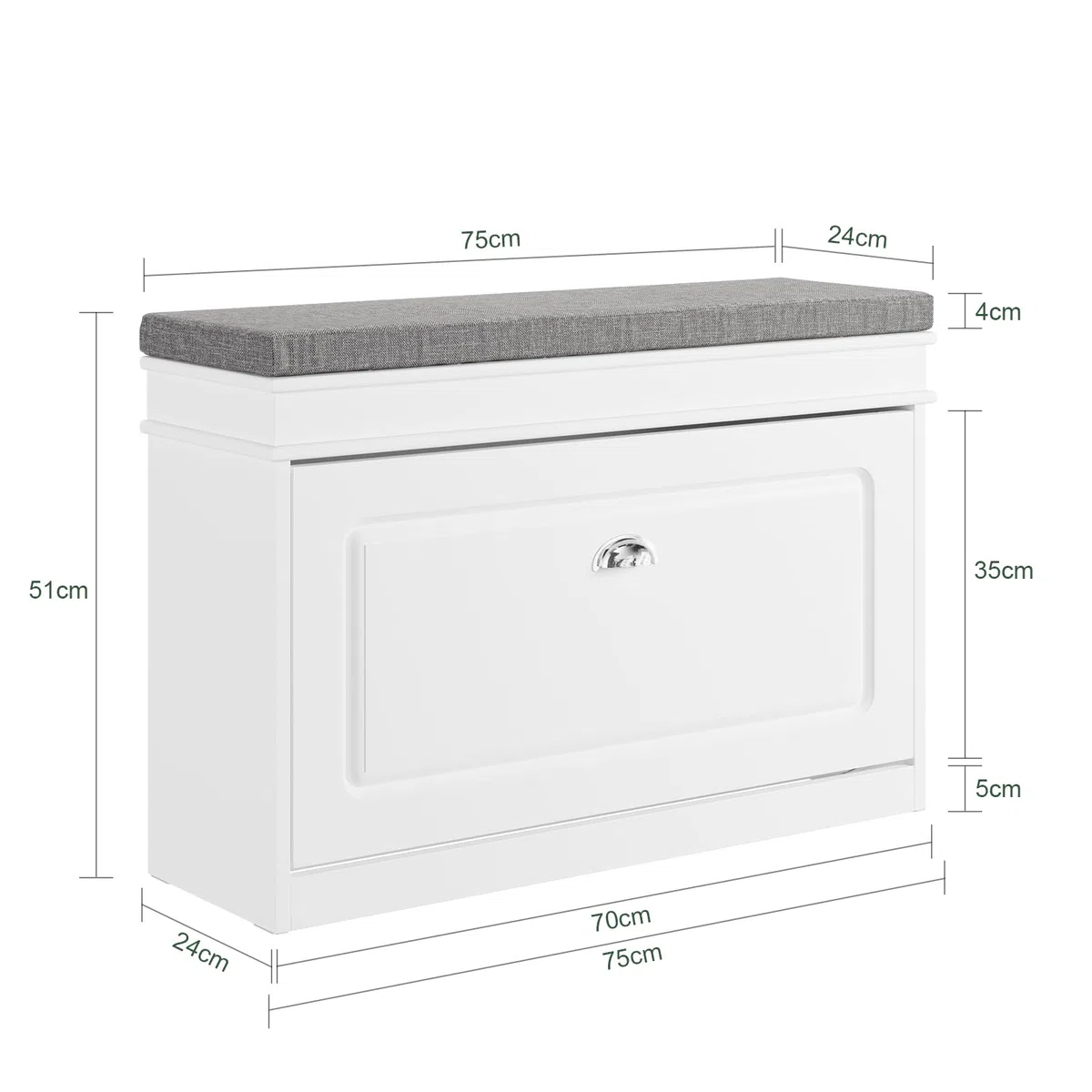 SoBuy Scarpiera Salvaspazio Slim con Seduta - Panca Scarpiera da Ingresso Cassapanca Contenitore da Interno, Mobile Ingresso per Scarpe, Regolabile, 75x24x51 cm, Bianco, FSR82-L-W