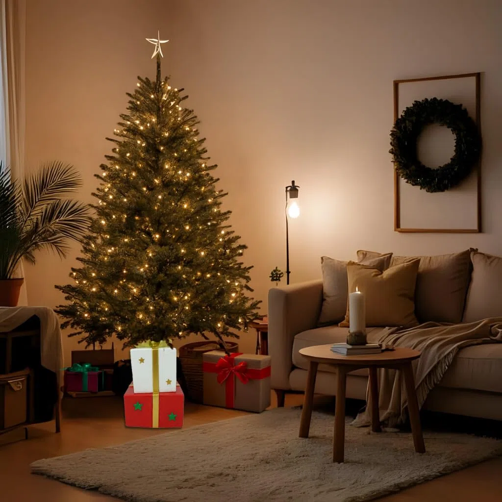 Base Supporto per Albero di Natale 150/180H CM- Pacchi Regalo, Fiocco, Stelle, in Magnesia, Decorazione, Base di Metallo -Kit di Fisaggio (27,5x25x50h cm)