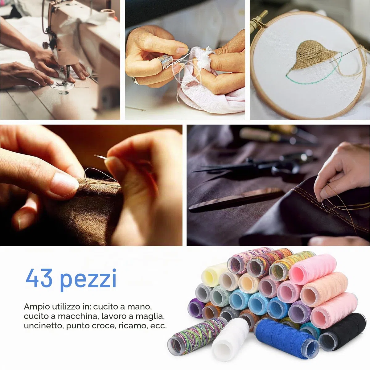 TOPSEAS Set da cucito con 365 accessori da cucito, forbici, filo, bobine di filo, metro a nastro per adulti, principianti, viaggi e situazioni di emergenza