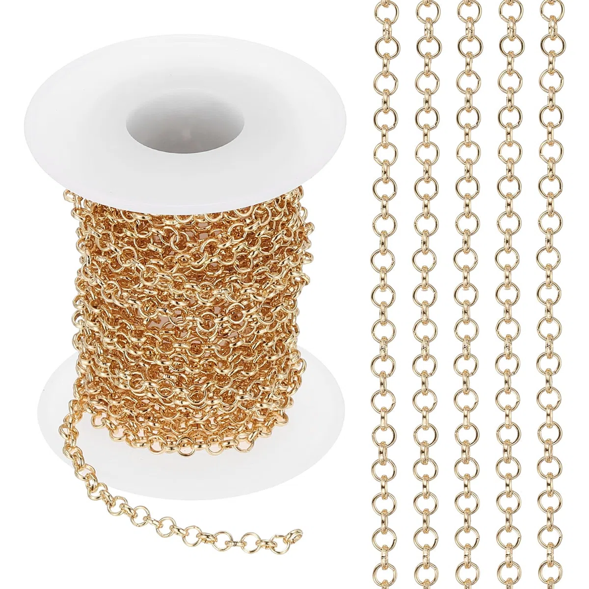 PATIKIL 16,4ft Catena Maglia Circolare, Rotolo Catena 4mm Catena Maglie per Gioielli, Bobina Maglie Metallo, Catene per Collane, Accessori, Collana, Braccialetto, Orecchino, Rame Oro