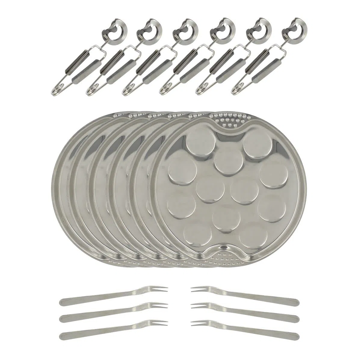 Menastyl 5040063 The Kitchenette-Servizio 18 Pezzi, 6 Piatti da 12 Ø 19 cm + 6 pinzette 6 forchette per lumache, Acciaio Inossidabile