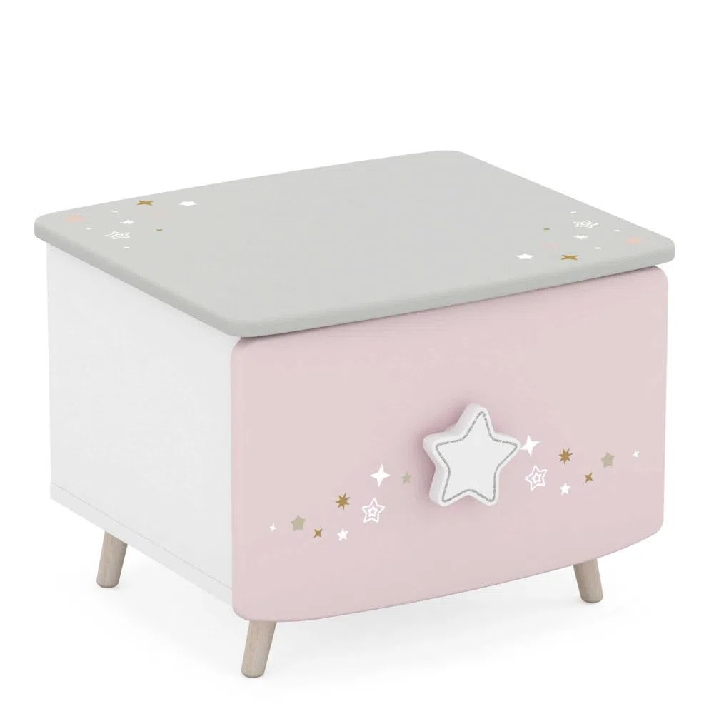 Befara Comodino per Bambini Rosa Grigio Cosmos, Bianco Opaco/Grigio/Rosa, Comodino per Bambini Rosa Grigio
