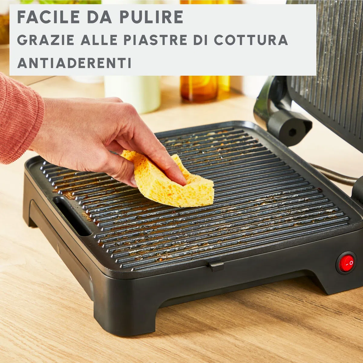 Moulinex Inicio Adjust, Piastra per Panini e Griglia, Termostato Regolabile, 2000 W, Piastre di Cottura Antiaderenti, GI272D10