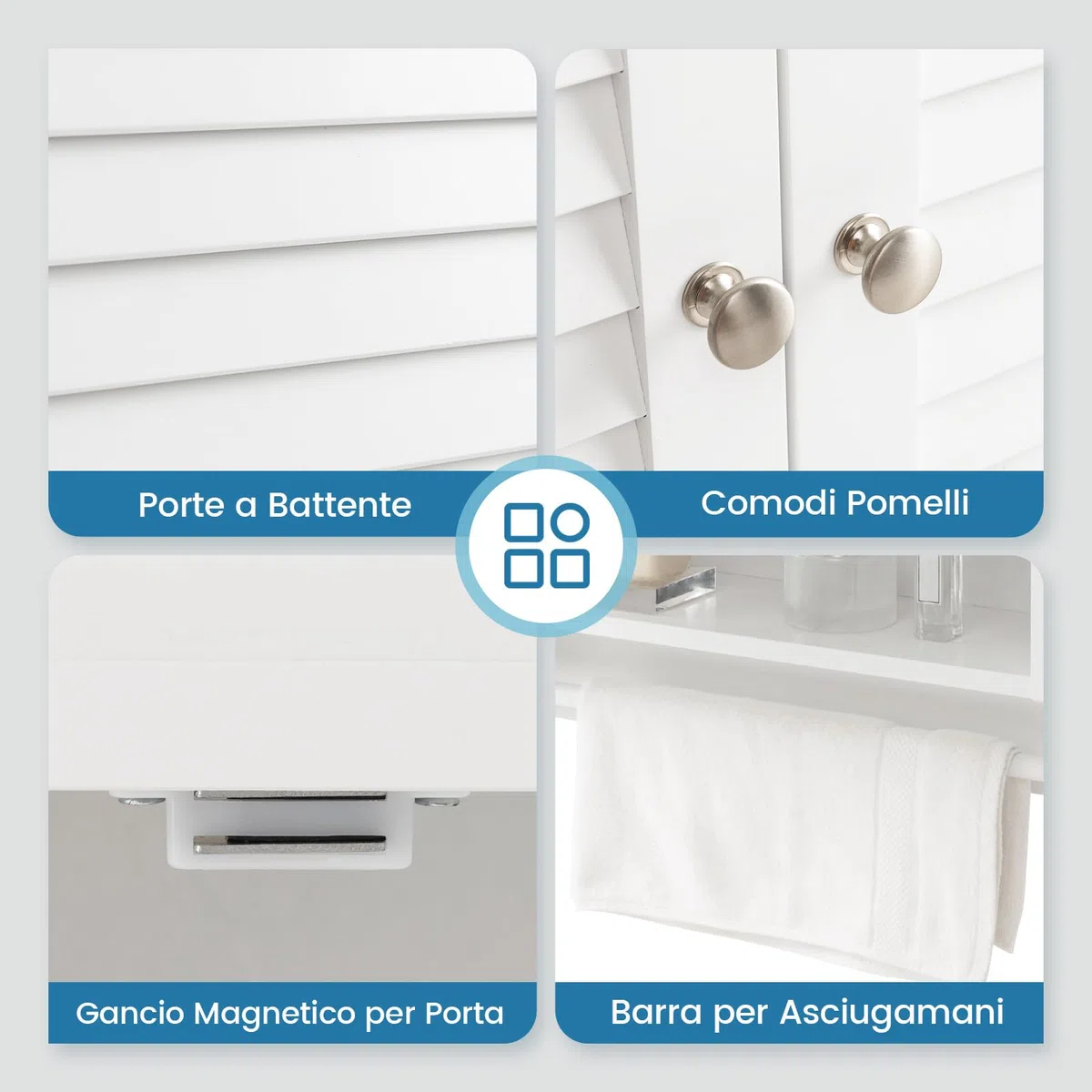 COSTWAY Armadietto da Bagno Sospeso, Armadietto da Parete con 2 Ante, con Ripiano Regolabile in 3 Posizioni e Barra Porta Asciugamani, 60x22x75 cm (Bianco)
