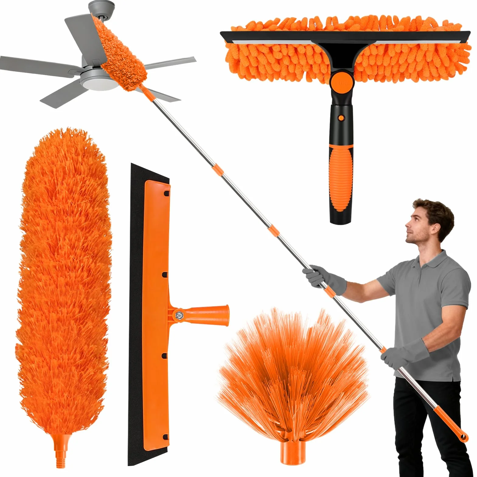 Zikenis Feather Duster Cleaning Set per Spolverini con Asta Fissa, Spolverino in Microfibra Lavabile e Riutilizzabile per Divani, Soffitti, Ragnatele, Vetri, Ventilatori da Soffitto