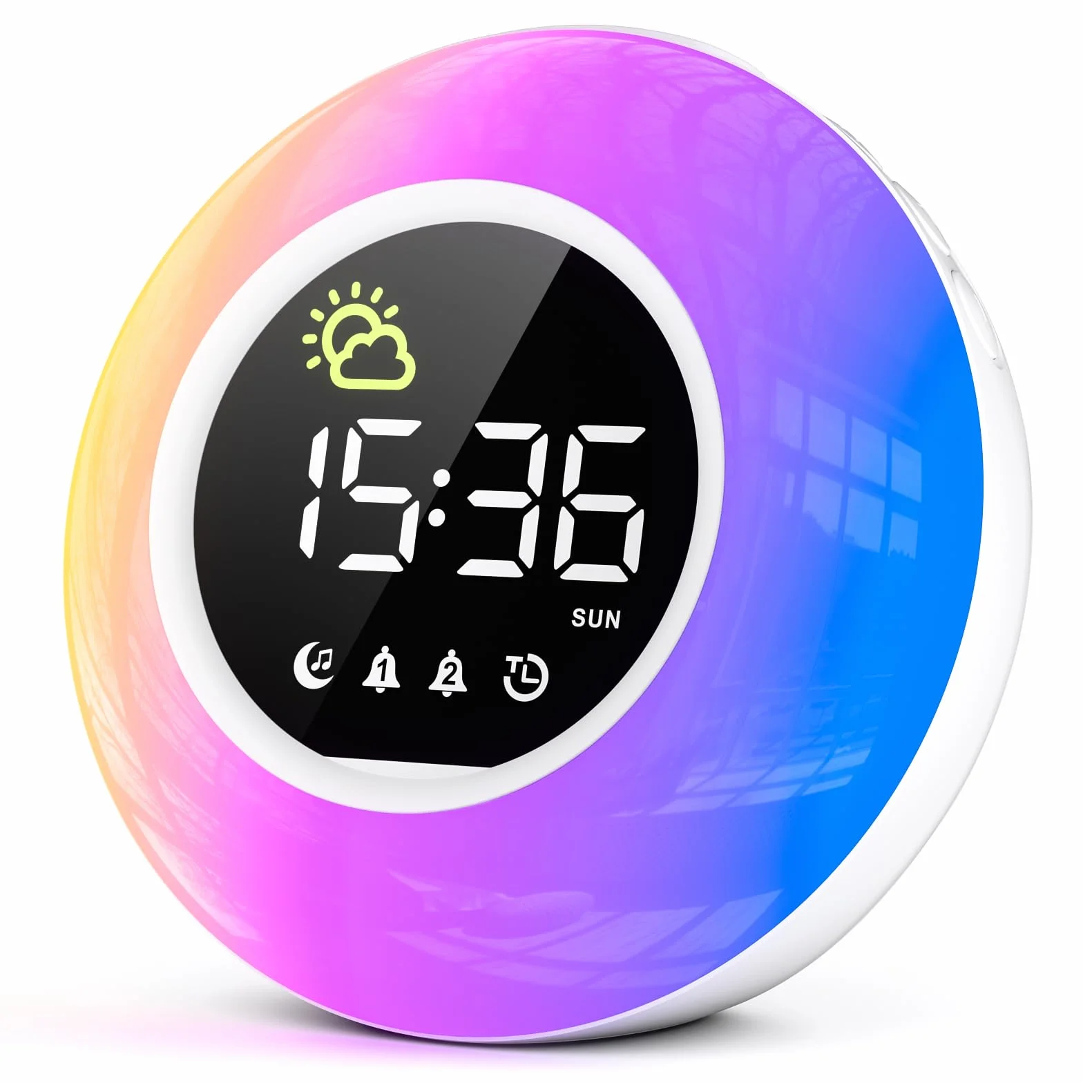 Sveglia Digitale da Comodino per Bambini con Luce Notturna a 10 Colori, Modalità Giorno e Notte, 12 Melodie, Doppia Sveglia, Timer, Luminosità e Volume Regolabili, Alimentazione a Rete