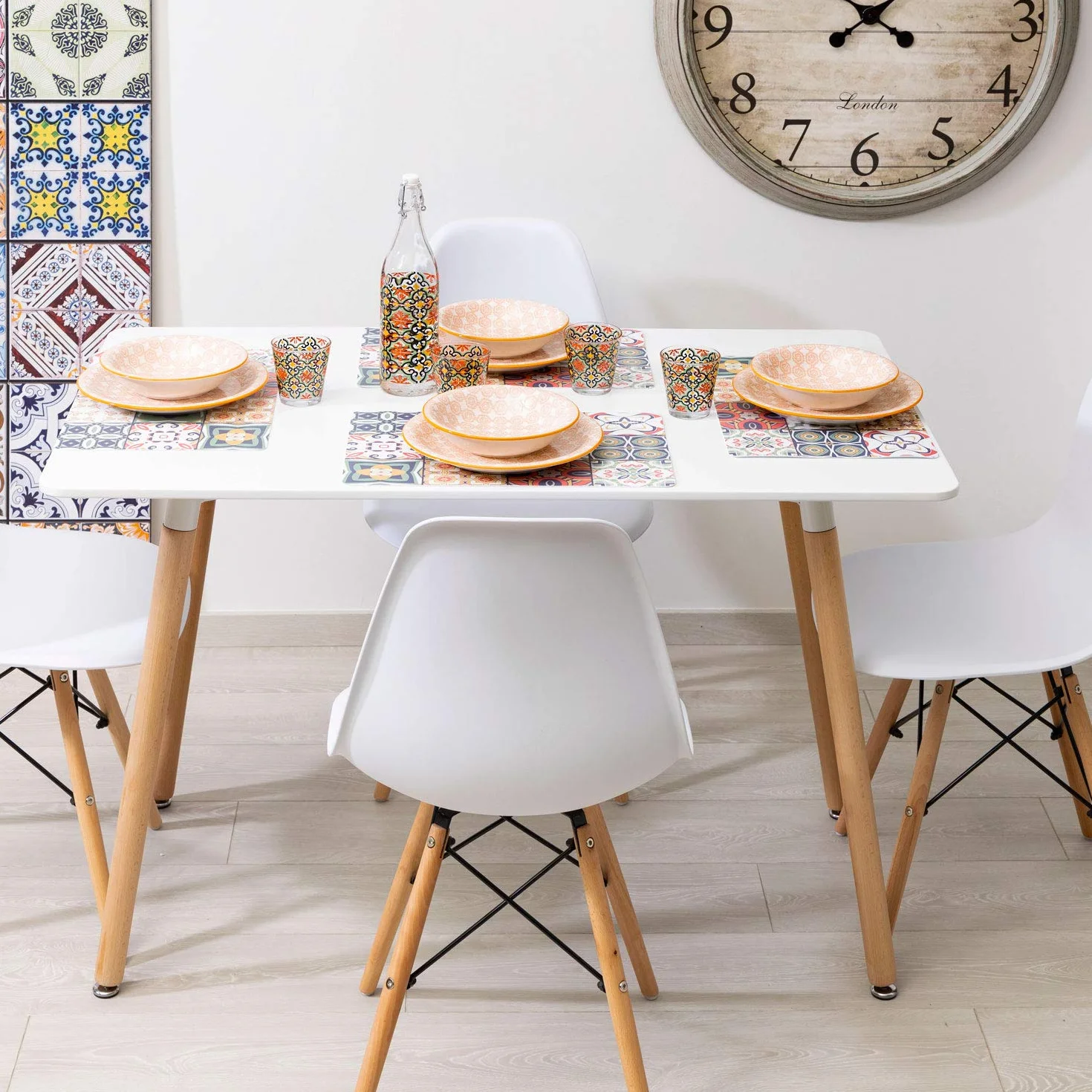 Baroni Home Tavolo Bianco da Pranzo in legno. Scrivania da Ufficio con Gambe in Legno 120X70X72cm