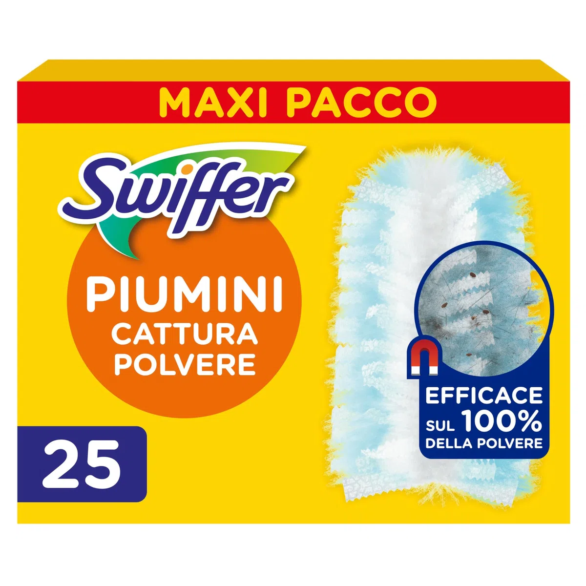 Swiffer Duster Ricariche Piumino Catturapolvere, Cattura E Blocca 3 volte Più Polvere E Peli/Capelli rispetto al Piumino Tradizionale, Con Profumo Ambi Pur, 25 Pezzi, Maxi Pacco