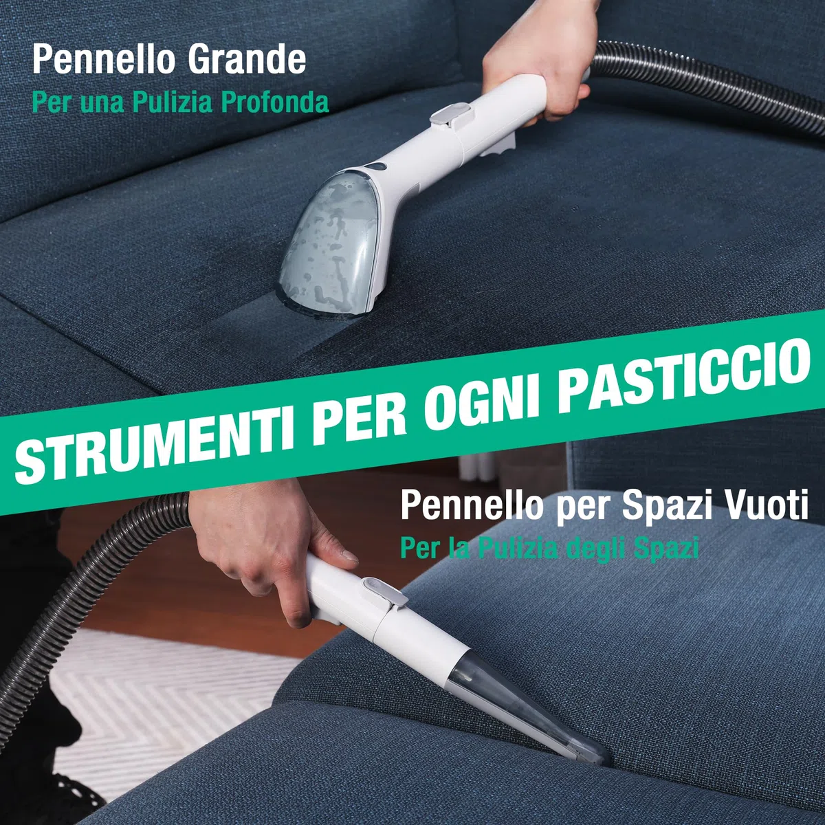 HAUSHOF StainZapper Pro - Lavatappeti Portatile 450W 11,5kPa, 1,5L lava tappezzeria ad Acqua con Detergente e Spazzola per Giunti, lava divano per Pulire Divano, Sedili Auto, Moquette e Tappeti