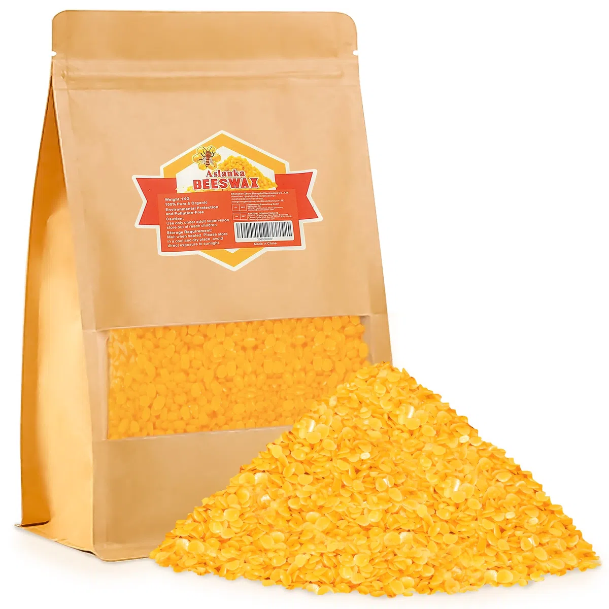 Aslanka Cera d'api, 1kg Cera d api per Cosmesi bio, 100% Pura e Naturale Pellet di Cera di Candela, Cera d'api Naturale e Pura Adatta per saponi, Produzione di Candele e Cura della Pelle/Legno