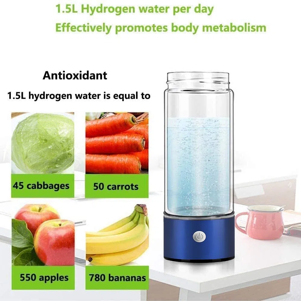 Esenlong Bottiglia Acqua All'idrogeno, Generatore di Acqua Idrogenata Ionizzatore, Portatile Tazza Ricca Idrogeno Bottiglia d'Acqua Ricca di idrogeno Creatore di ioni Filtro (Blu)
