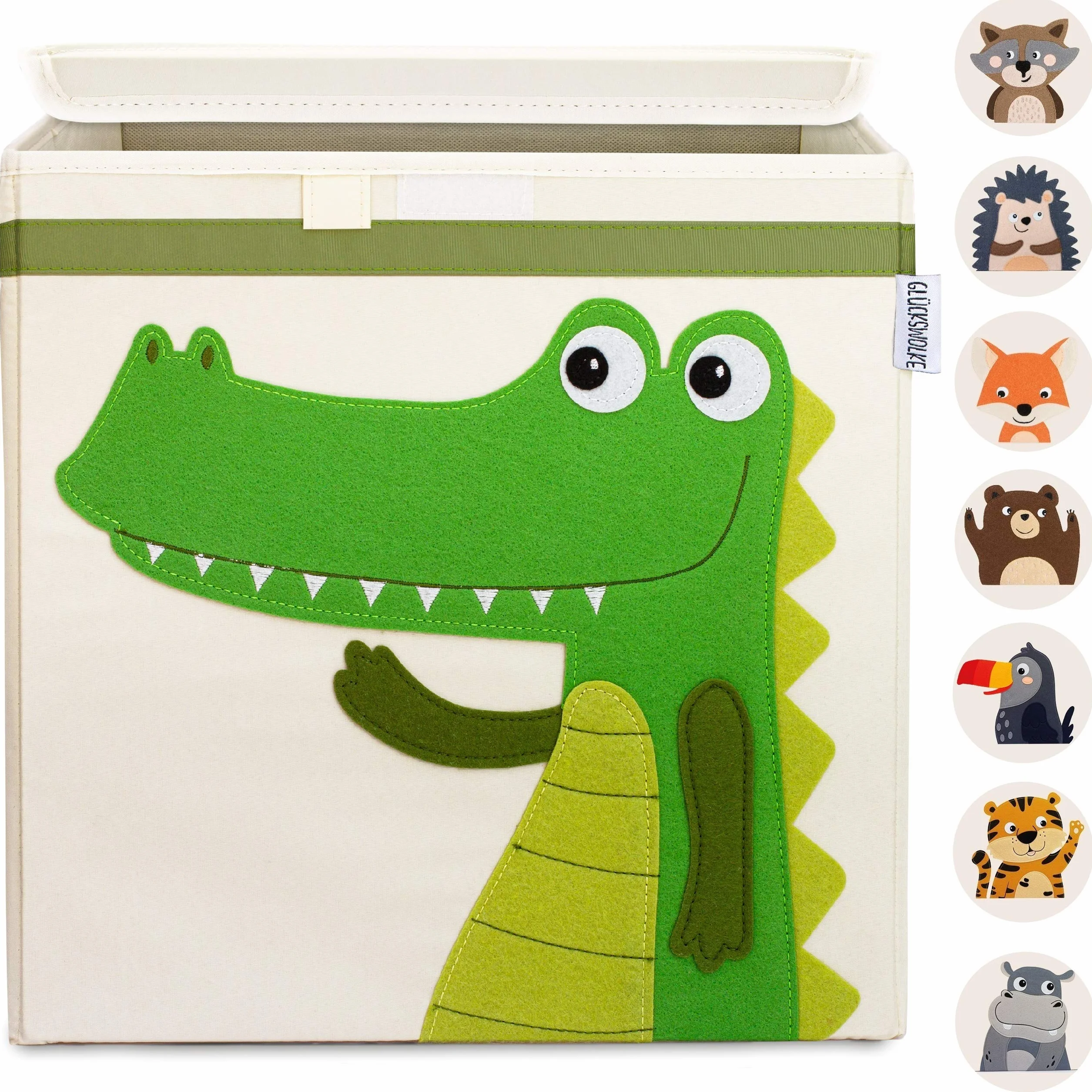 GLÜCKSWOLKE Portagiochi Bambini - 15 Motivi I Contenitori per Giocattoli con Coperchio I Scatola Portaoggetti (33x33x33) Box Scaffale I Cesto Cesta Porta Giochi Cameretta I Animali Coccodrillo