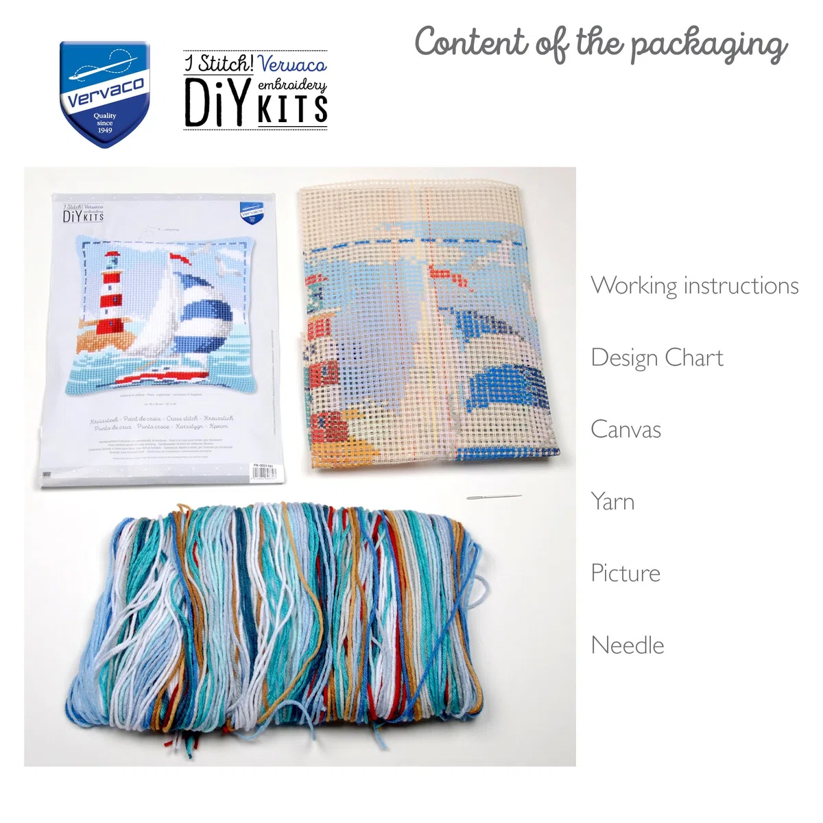 VERVACO Kit Cuscino Punto Croce Faro Set Ricamo Principianti Cuscini Gobelin Decorativi ca. 40 x 40 cm Accessori per Lavoretti Creativi DIY Casa Decor Hobby Adulti Cross Stitch