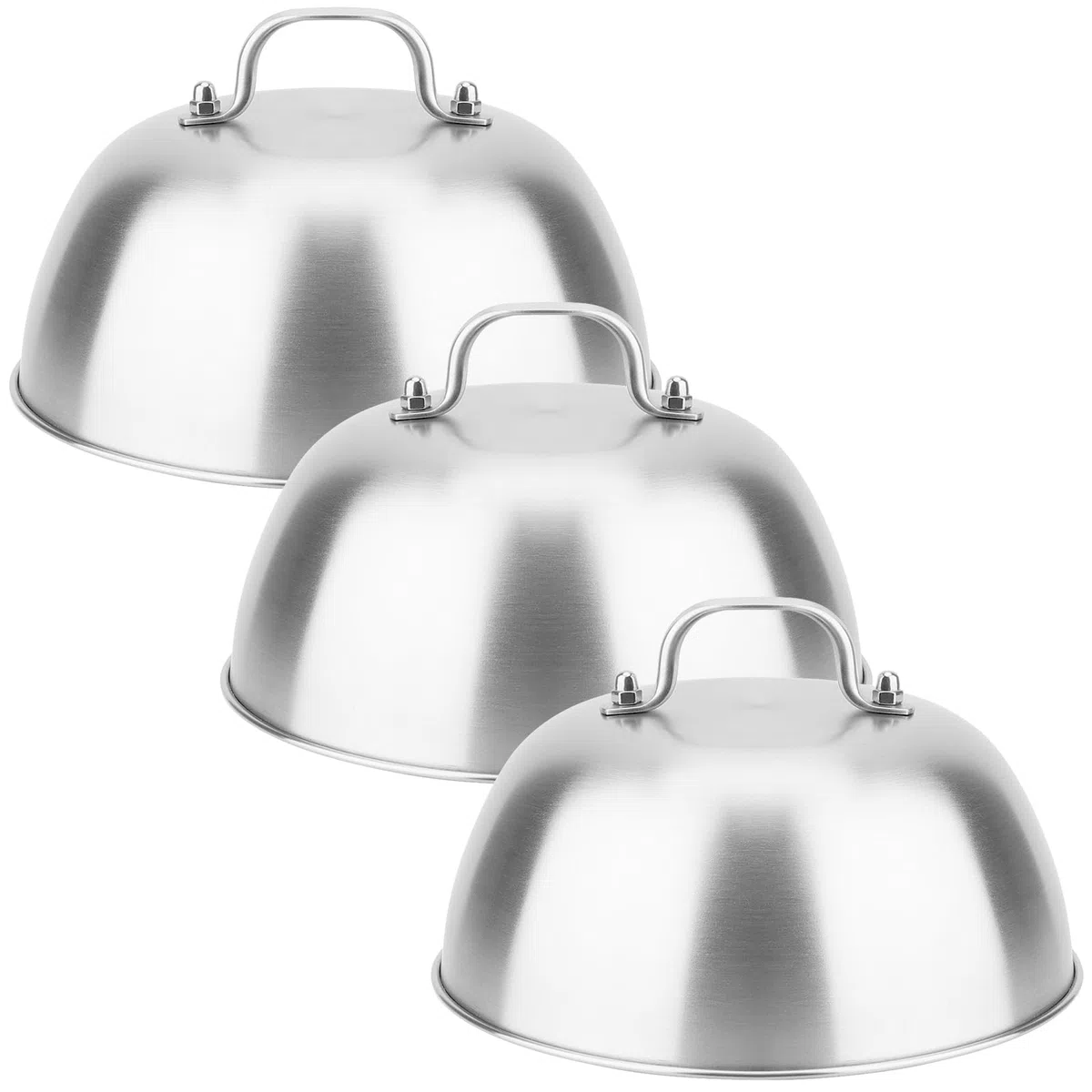 Set di 3 Cloche per Hamburger e per Sciogliere Il Formaggio, in Acciaio Inox, con Manico, 16 cm, Argento
