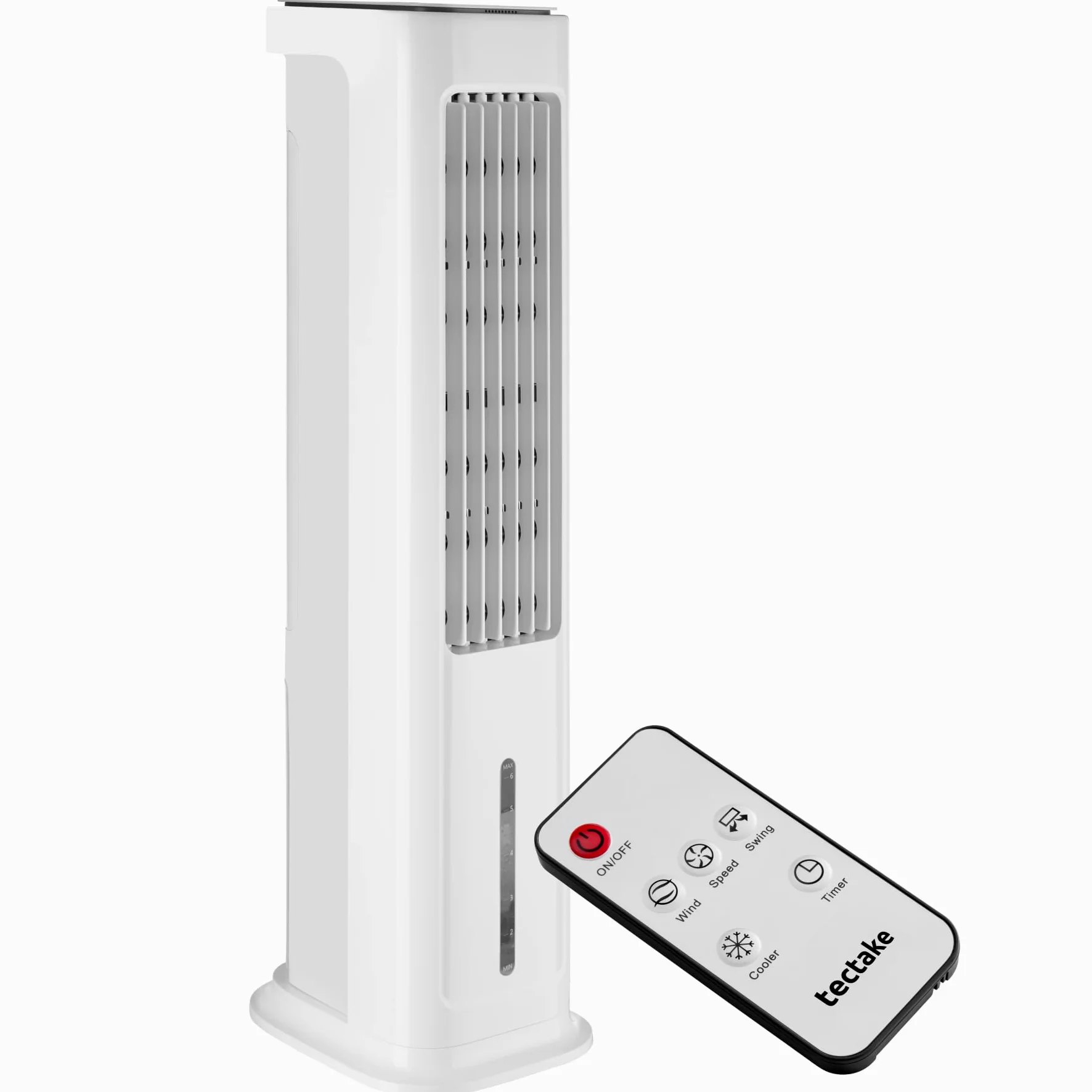 tectake® Raffrescatore d'aria 4in1, Condizionatore Portatile, Serbatoio 5L, 2 Siberini, Ventilatore a Torre, Purificatore, 3 Modalità, Telecomando Timer, Climatizzatore Portatile Silenzioso - Bianco