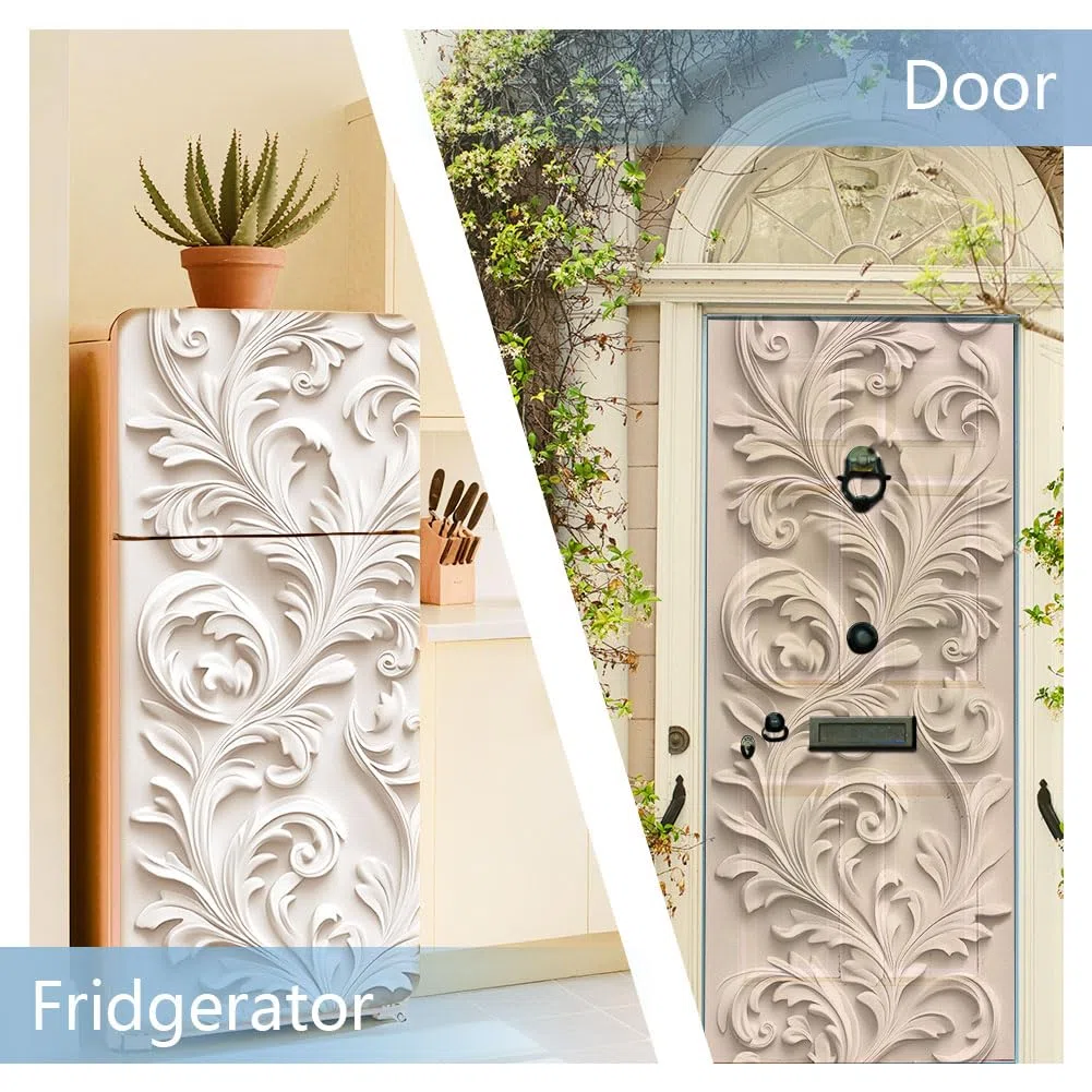 2 pezzi bianco goffrato motivi rimovibili Frigorifero Wraps, autoadesivo Frigorifero Porta Murale Frigorifero Congelatori Pannello Adesivo per Cucina Bar Decor 41,5 x 200 cm