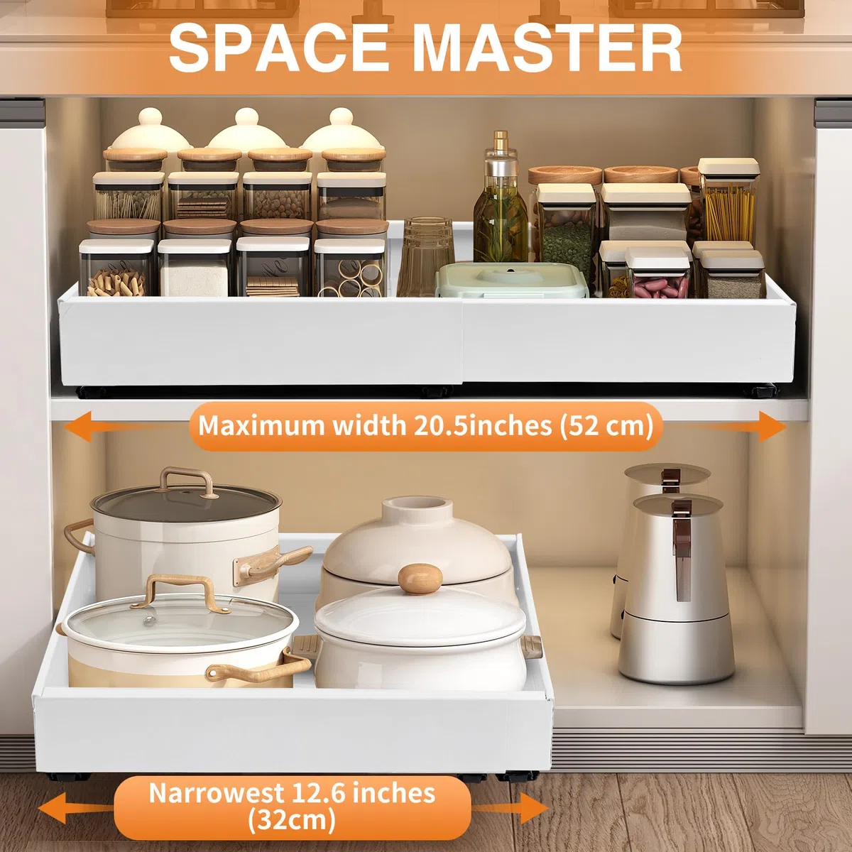 Solvant Cassetto telescopico, cassetto estraibile da cucina, organizer per armadietto da cucina, organizer per cassetti, non necessita di forature e chiodature