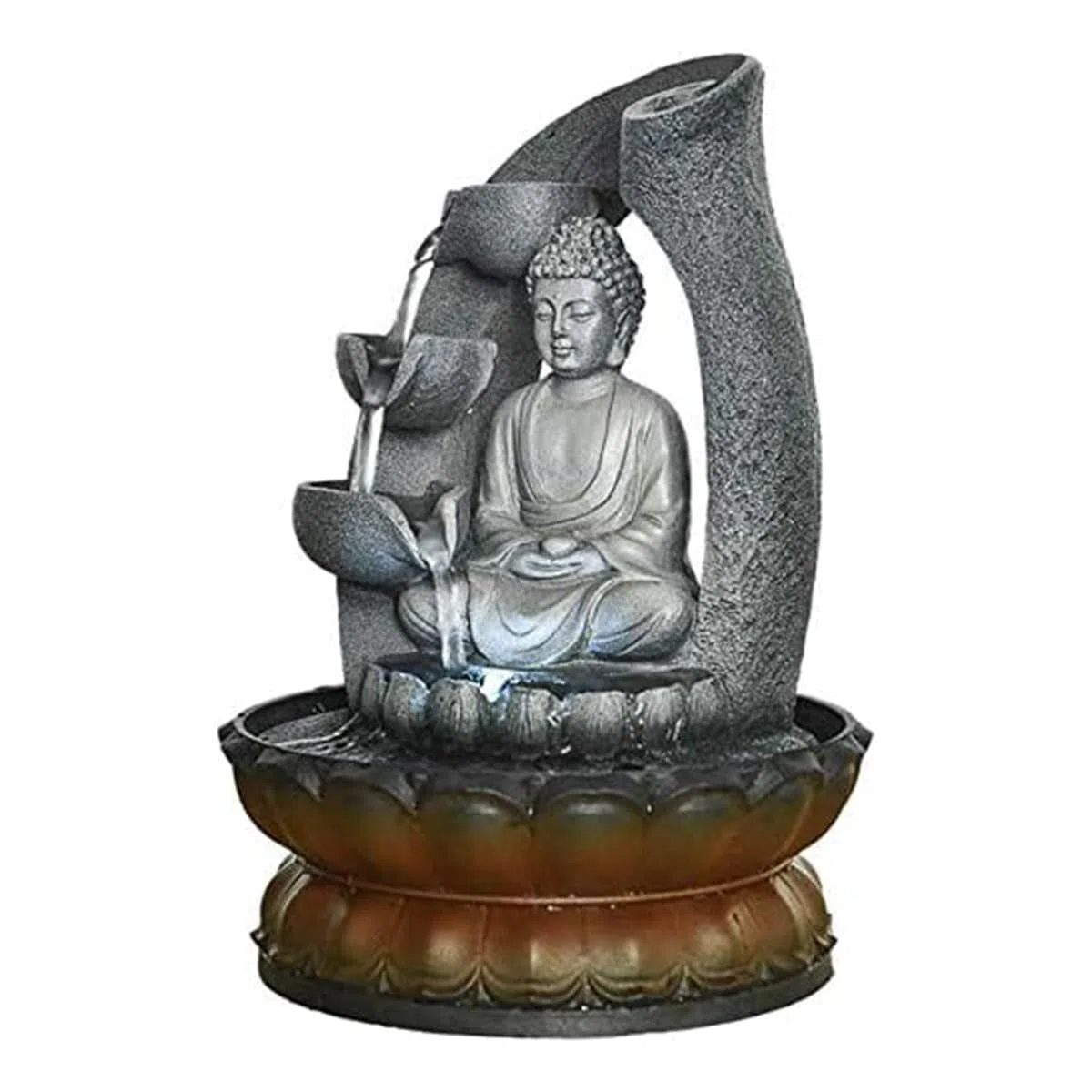 Fontana da tavolo a forma di fontana a forma di Buddha per meditazione rilassante, decorazione per interni, kit a cascata con flusso d'acqua circolare, per casa, ufficio, camera da letto