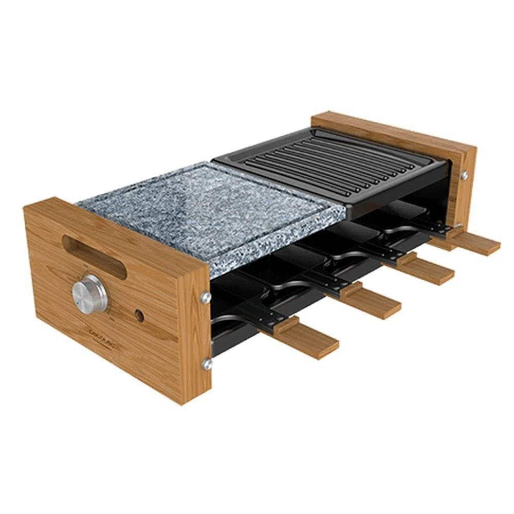 Cecotec Cheese&Grill 8200 Raclette in legno 1200 W, superficie grill, 8 pentole singole, termostato regolabile, design rimovibile