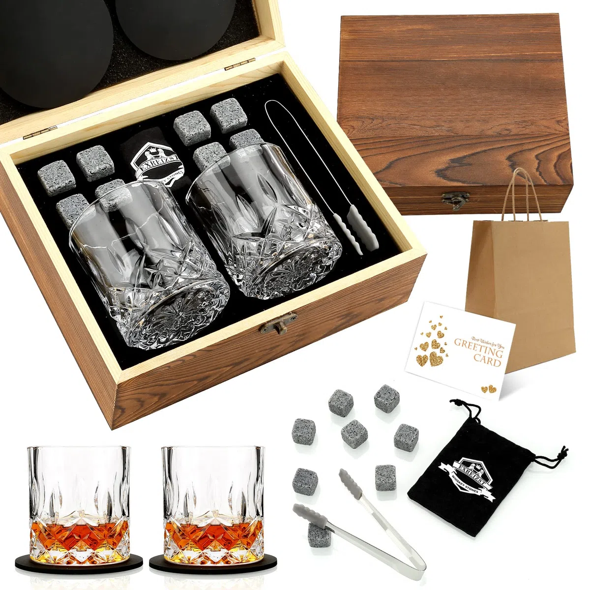 Exreizst Set whisky Set regalo in vetro di whisky Whisky Bicchieri Set di 2 Regalo per Papà Marito Uomini